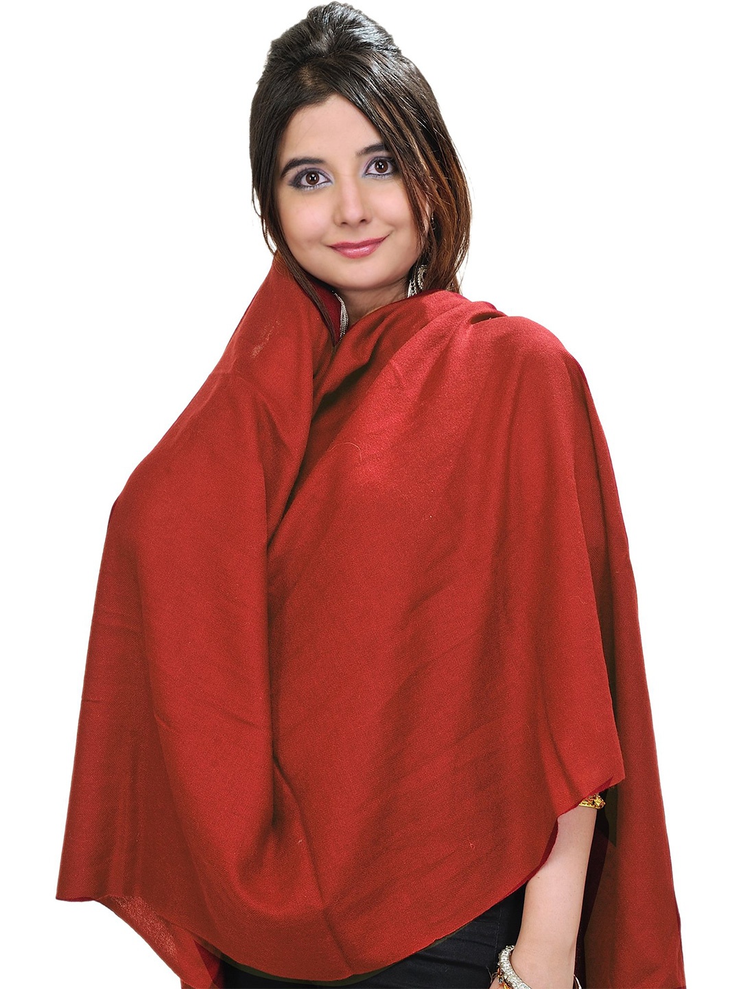 

Exotic India Red Clay Pure Cashmere Wool Plain Stole