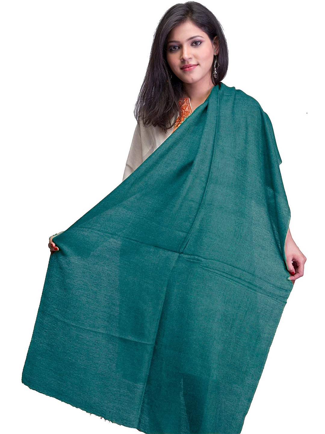 

Exotic India Ocean Depths Pure Wool Plain Kashmiri Tusha Stole, Green