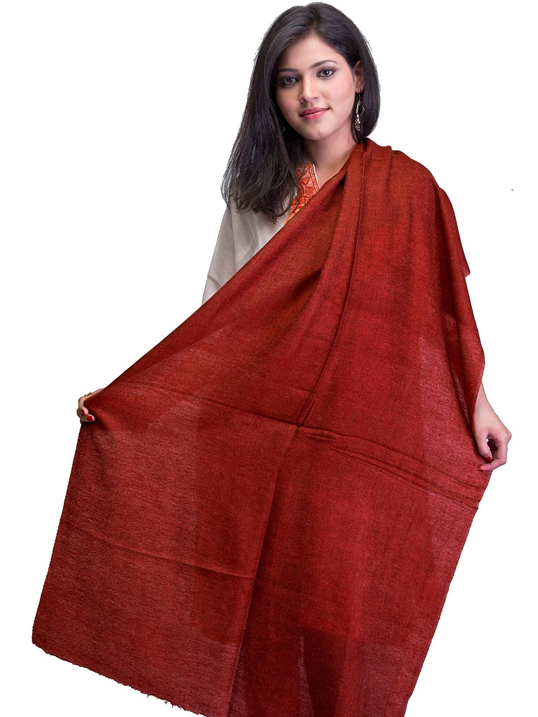 

Exotic India Lipstick Red Pure Wool Plain Kashmiri Tusha Stole