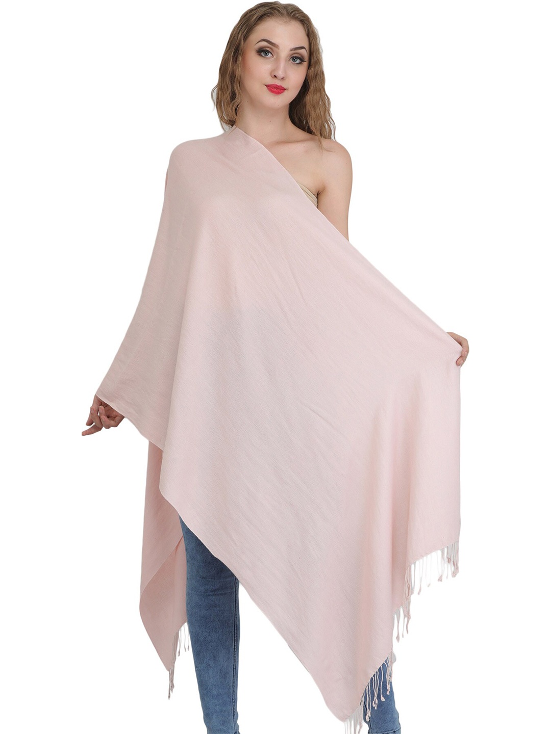 

Exotic India Crystal Pink Plain Cashmere Silk Stole