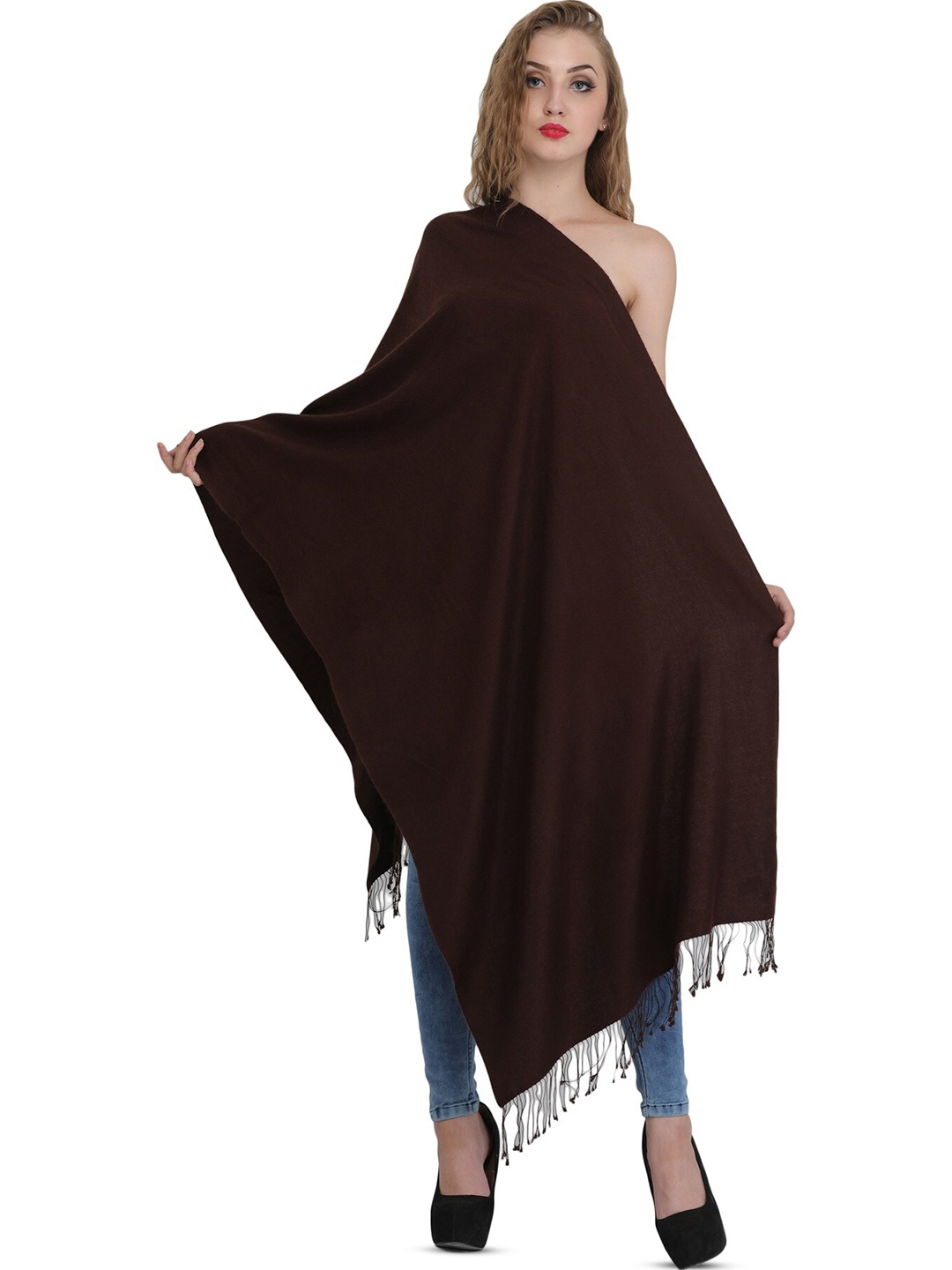 

Exotic India French Roast Plain Cashmere Silk Stole, Brown