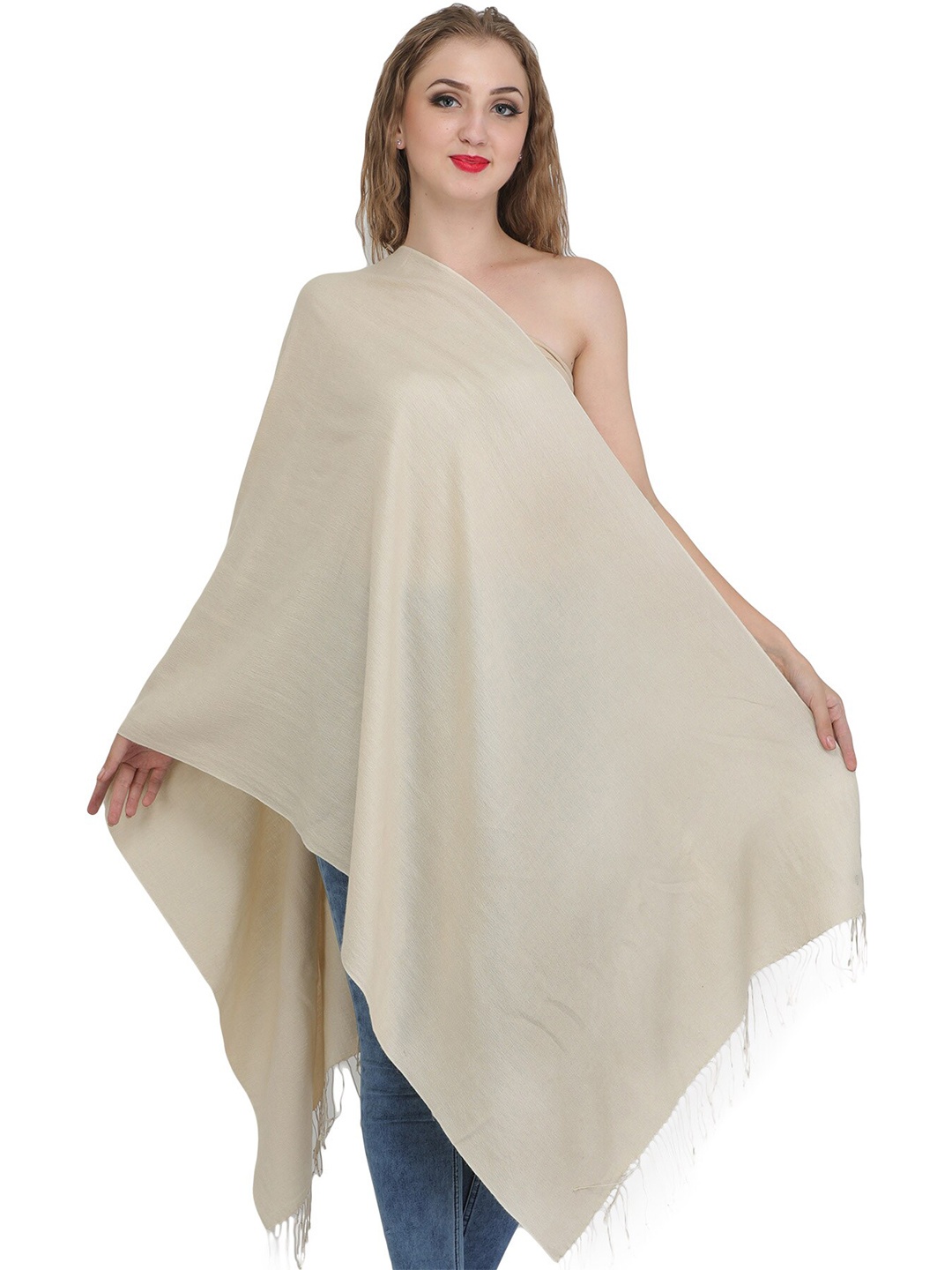 

Exotic India Light Gray Plain Cashmere Silk Stole, Grey