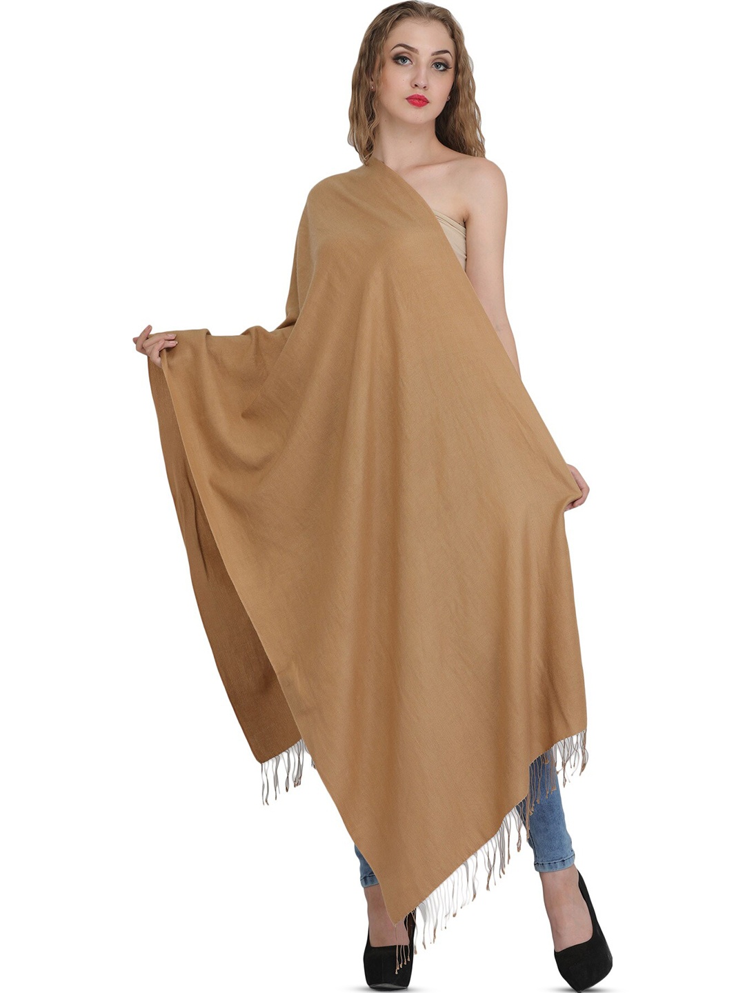 

Exotic India Tennin Plain Cashmere Silk Stole, Brown