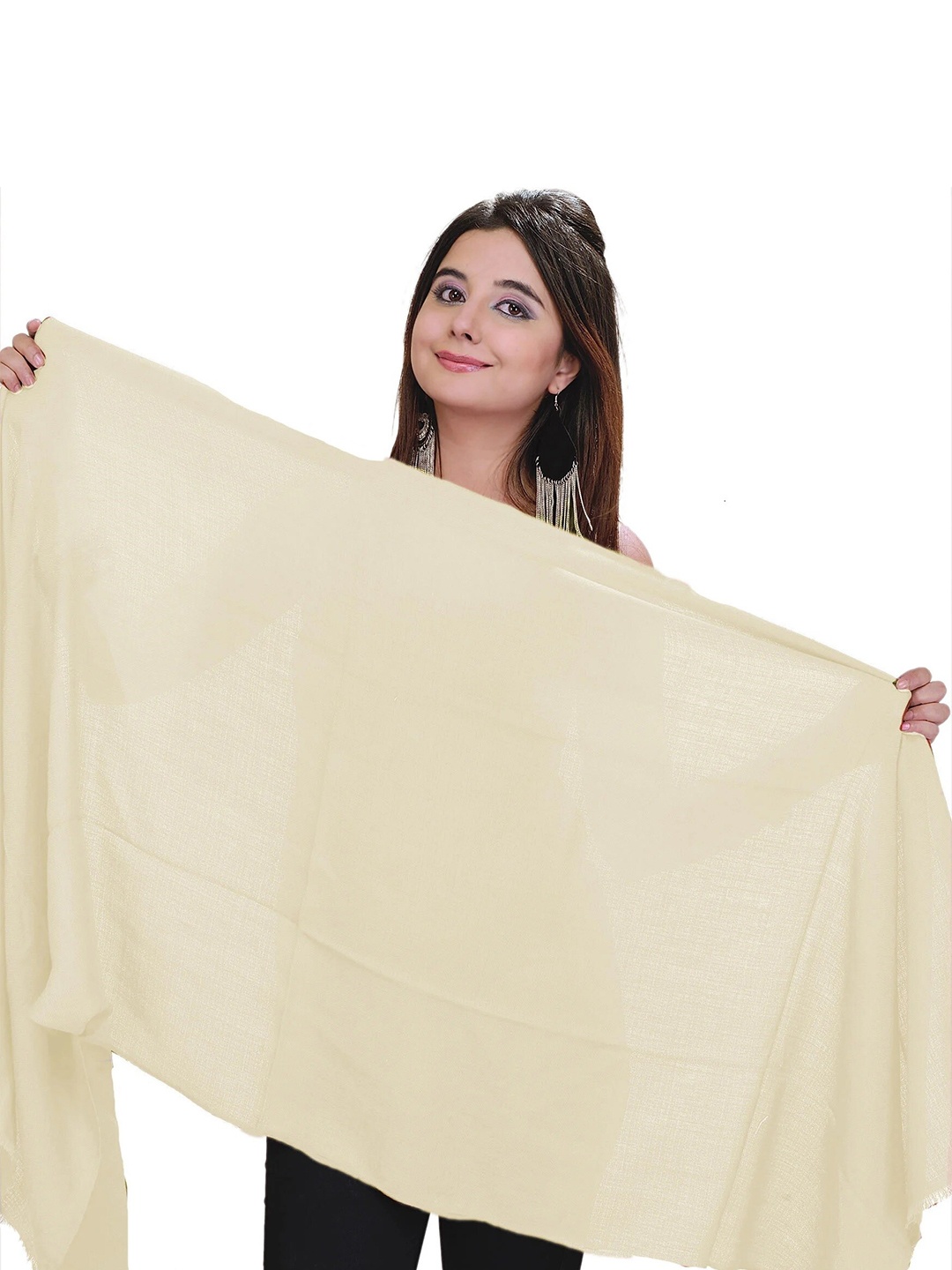 

Exotic India Ivory Pure Cashmere Wool Plain Stole, Cream