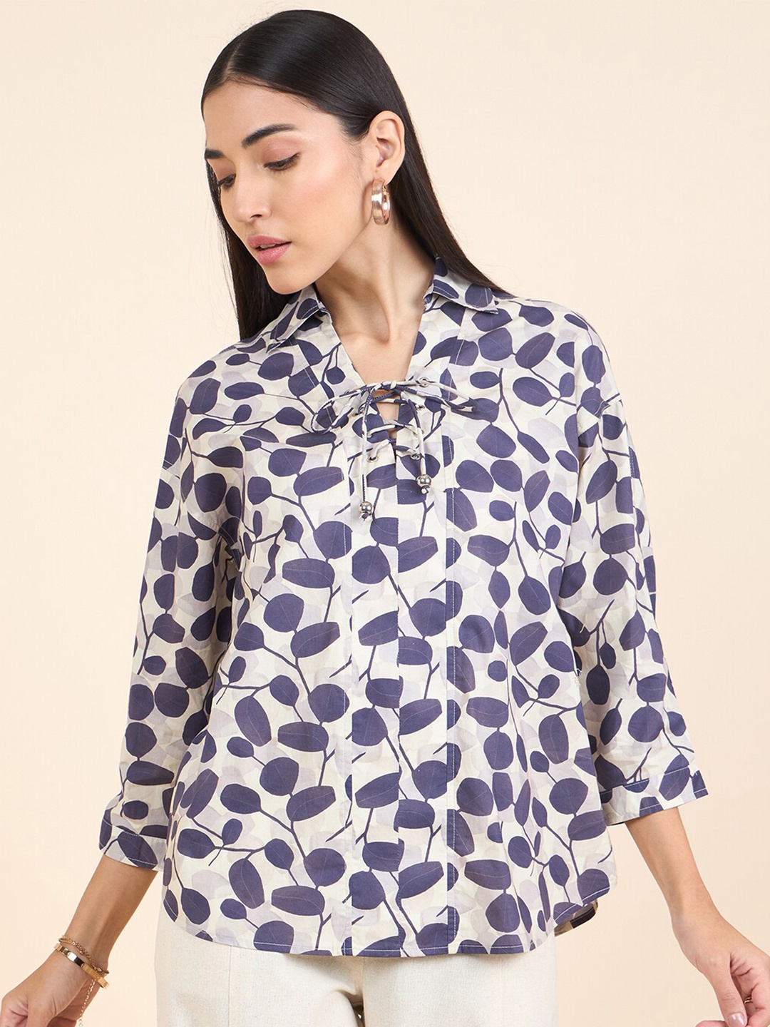 

Gipsy Shirt Collar Printed Tunic, White