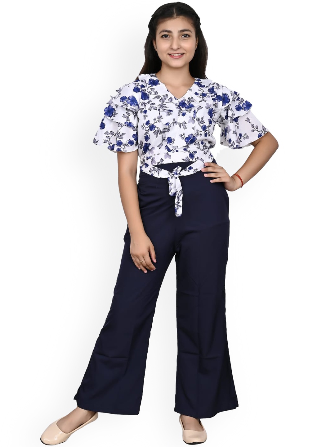 

FELLAMO Girls Printed Top with Trousers, White