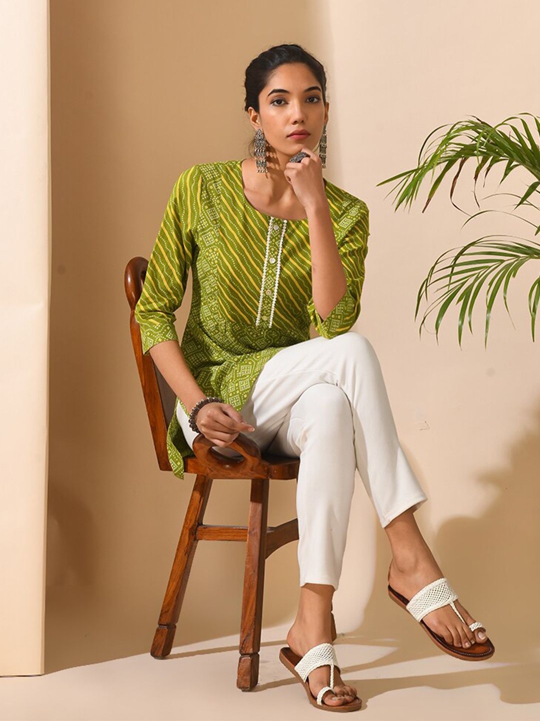 

KALINI Ethnic Motifs Printed Tunic, Green
