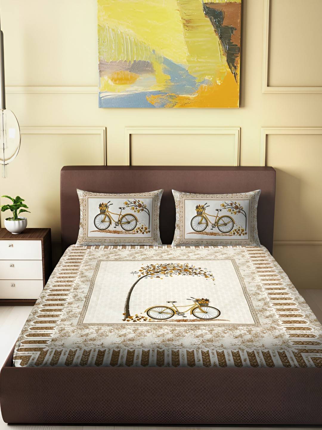 

Spangle Brown & White Floral Cotton 260 TC King Bedsheet With 2 Pillow Covers