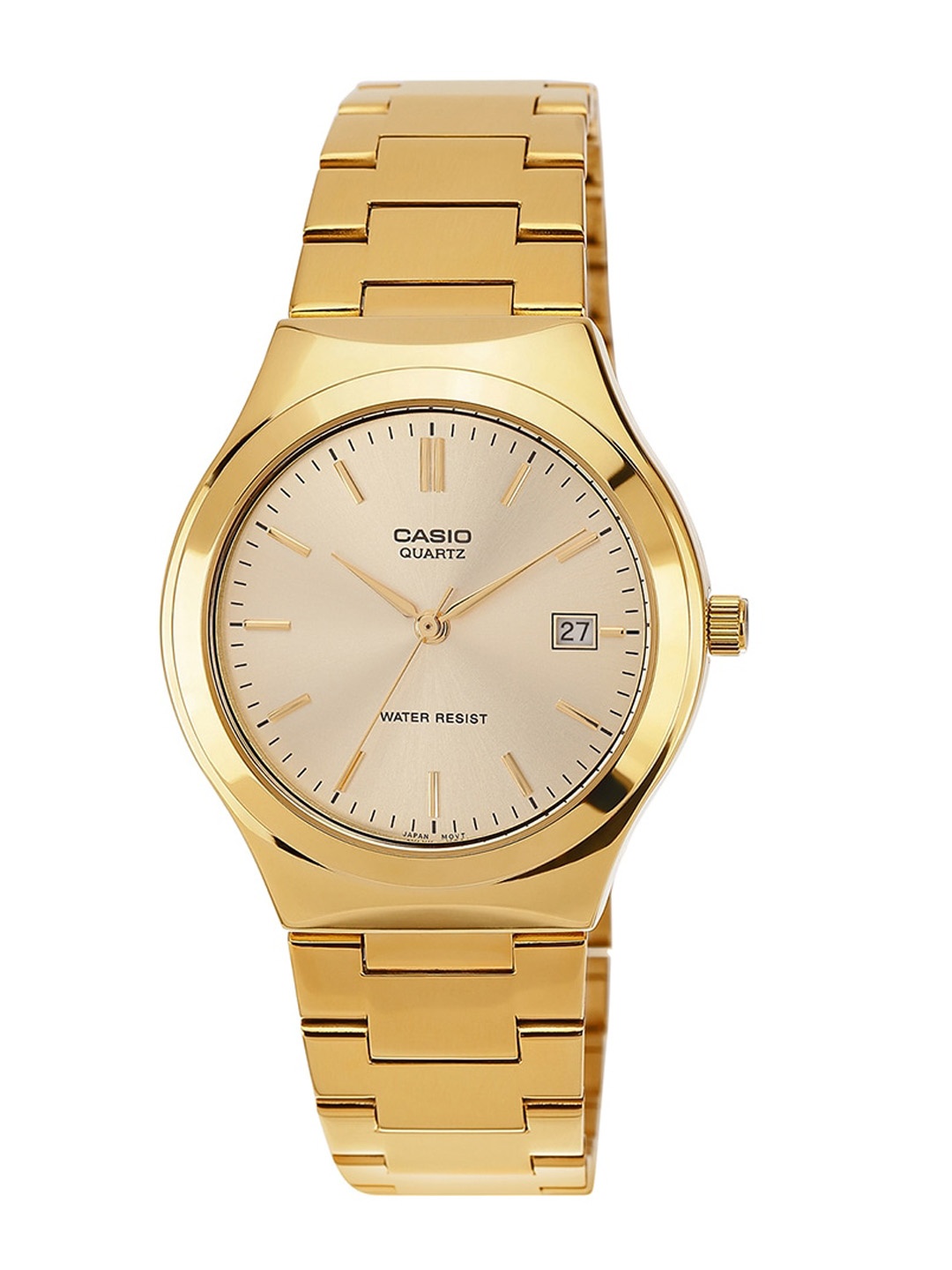 

CASIO Men Patterned Dial & Stainless Steel Bracelet Style Straps Analogue Watch A2299, Gold