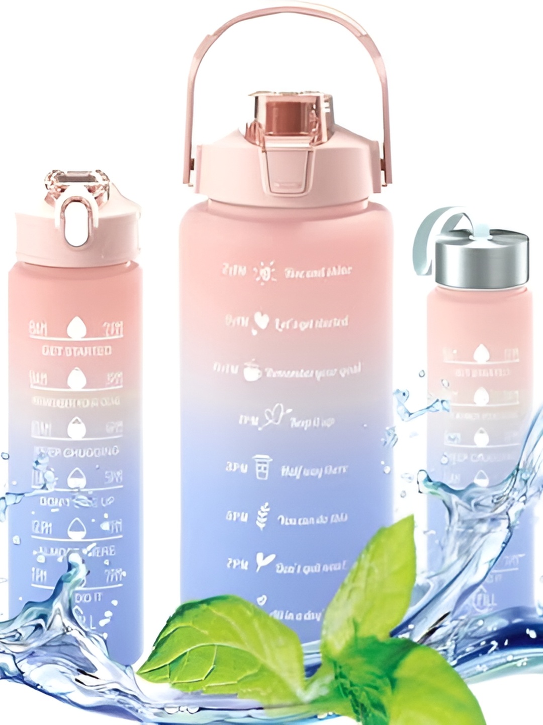 

HOUSE OF QUIRK Pink & Blue 3 Pieces Printed Double Wall Vacuum Water Bottle with Straw