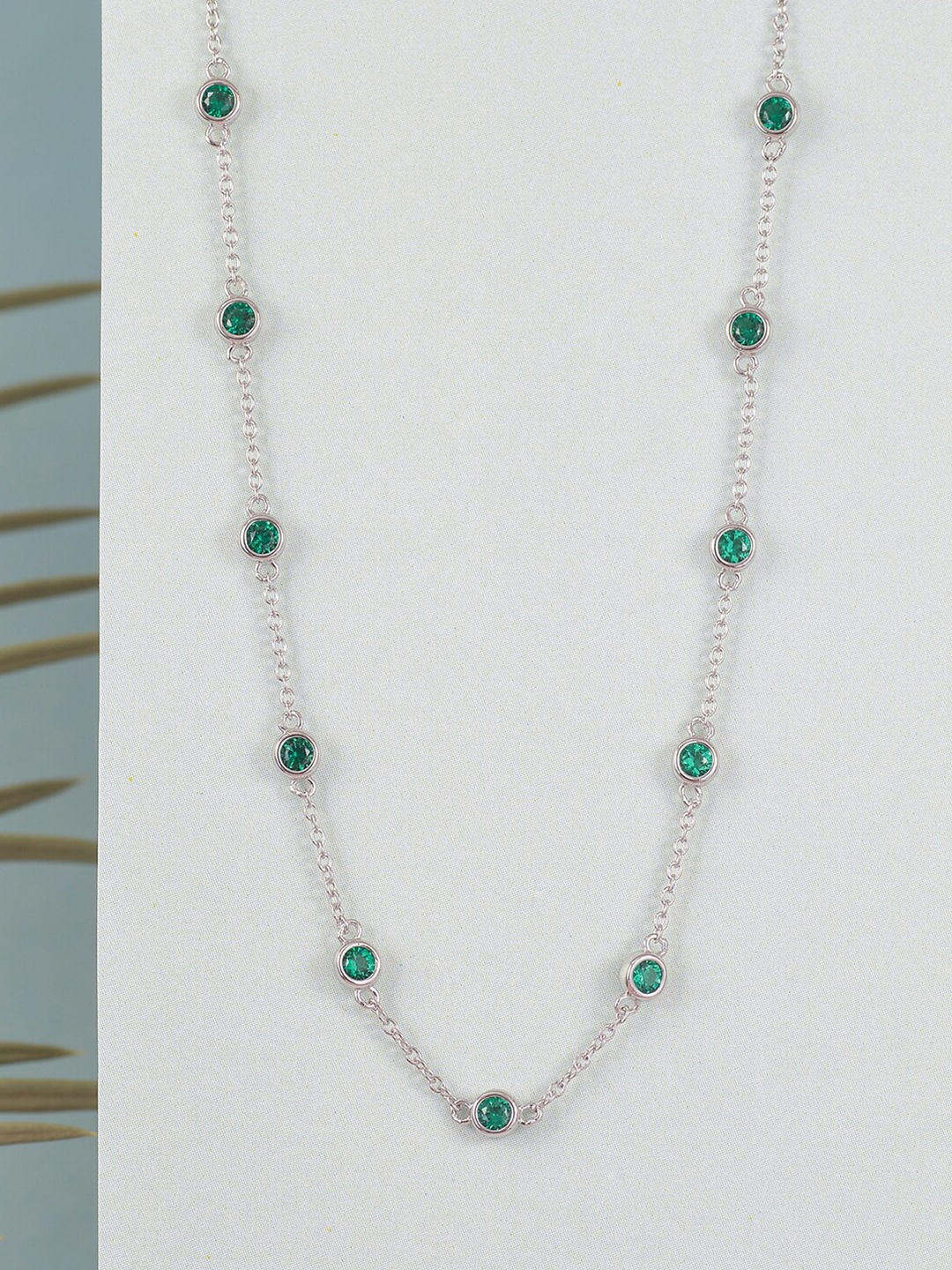 

Ornate Jewels 925 Sterling Silver Emerald Station Necklace