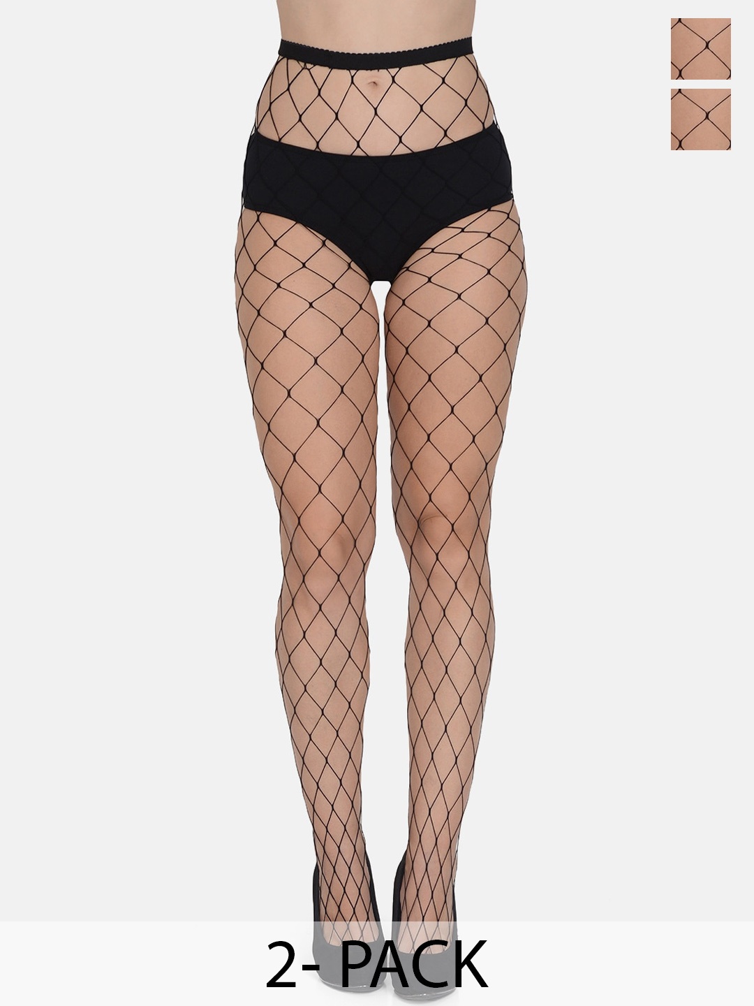 

mod & shy Pack Of 2 Fishnet Design Stockings, Black