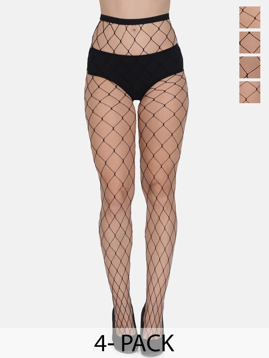 

mod & shy Pack Of 4 Fishnet Design Stockings, Black