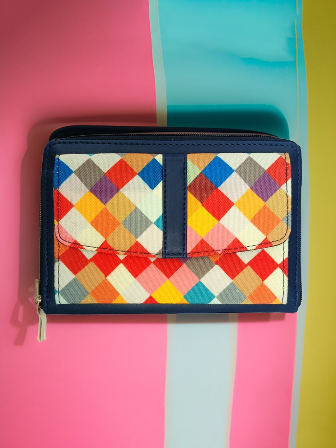 

IMARS Women Geometric Printed Canvas Zip Around Wallet, Blue