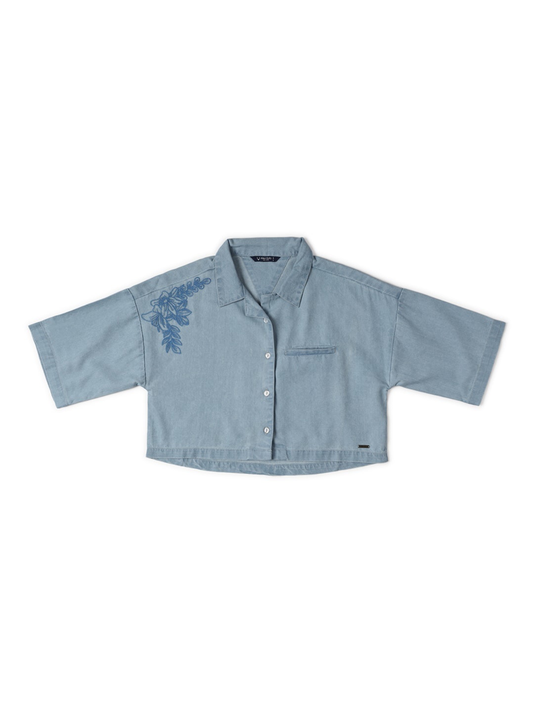 

Allen Solly Junior Girls Cuban Collar Short Sleeves Cotton Casual Shirt, Blue