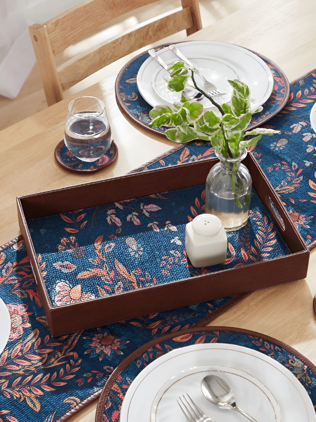 

Mona B Blue & Brown Printed Amelia Serving Tray