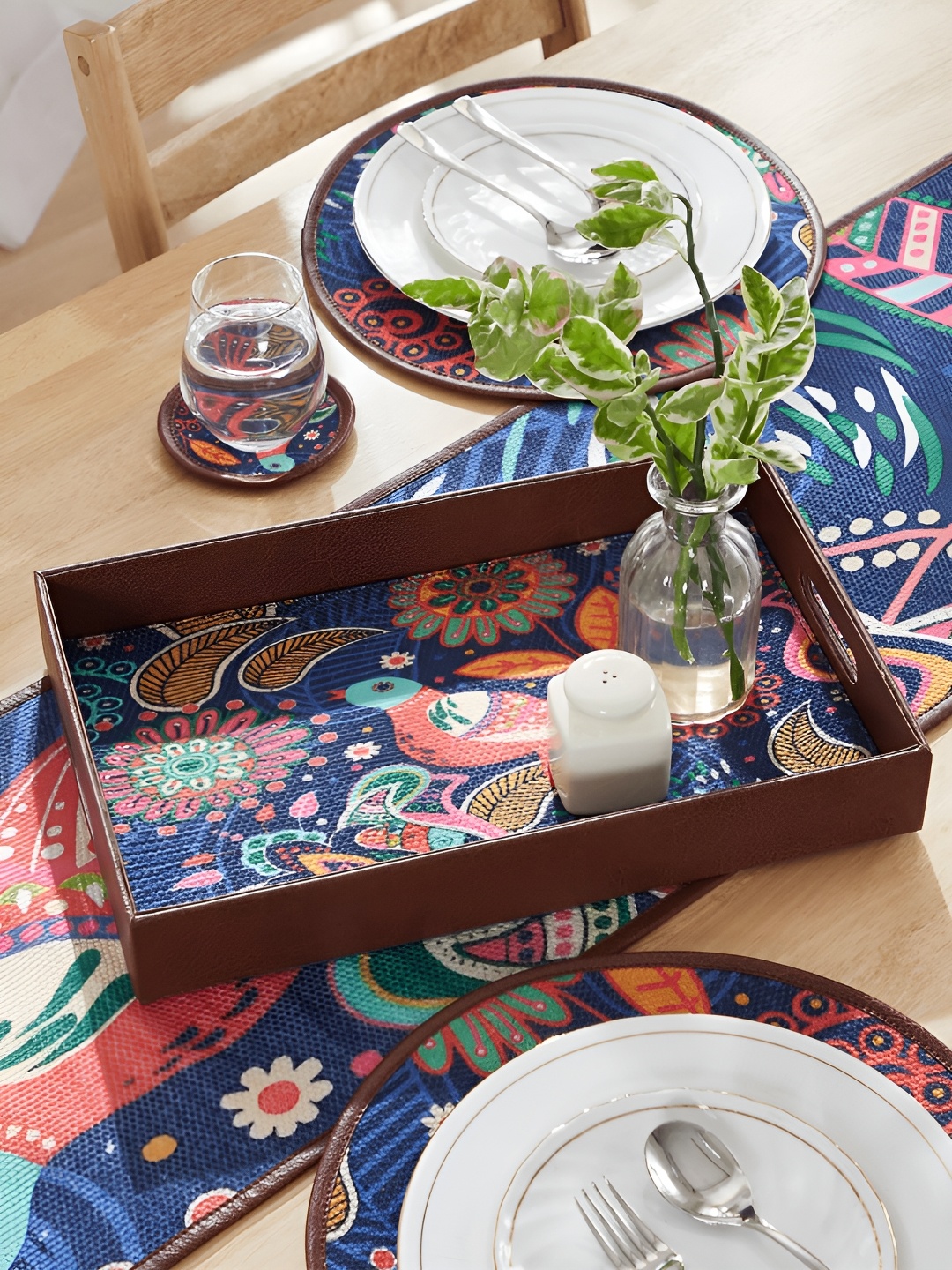 

Mona B Blue & Brown Printed Oasis Serving Tray