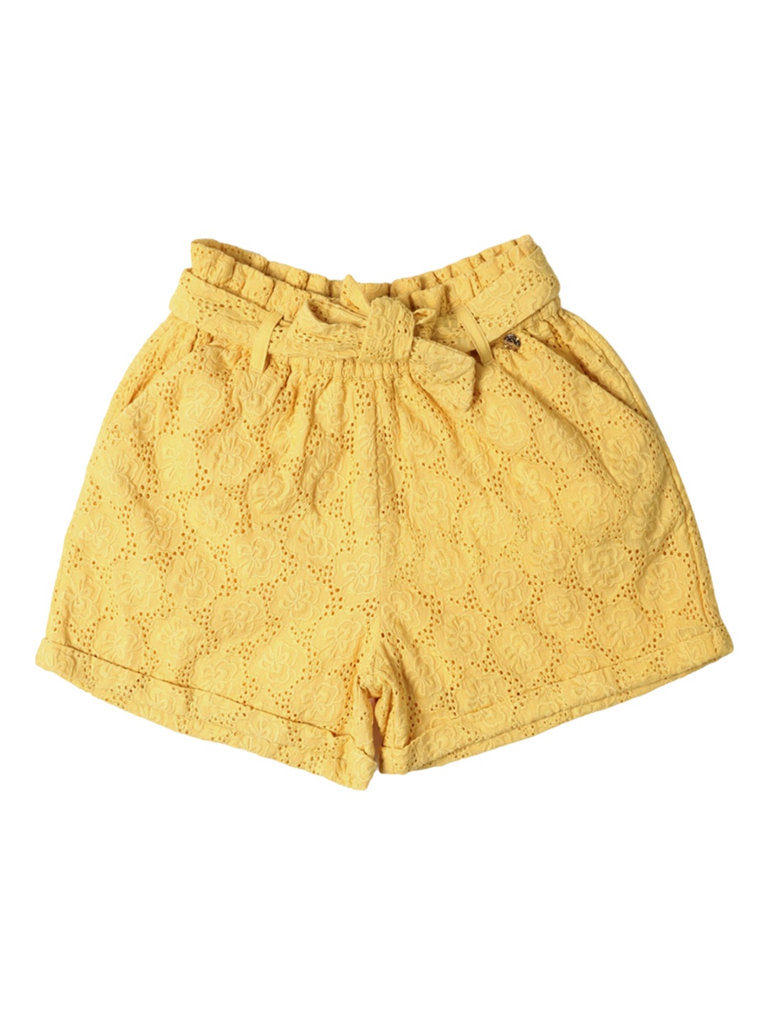 

Allen Solly Junior Girls Self Design Pure Cotton Schiffli Shorts, Yellow