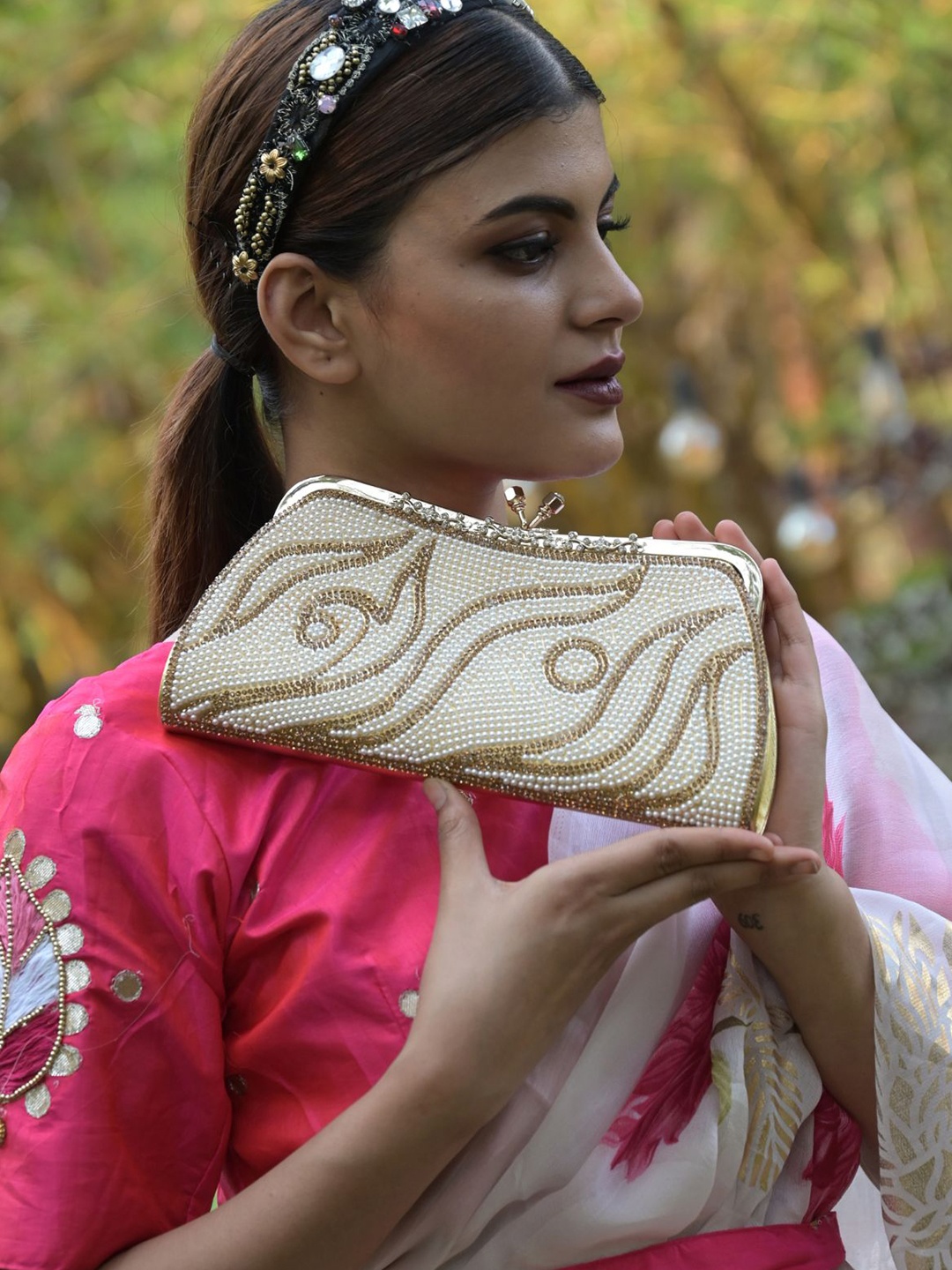 

ODETTE Embellished Box Clutch, Gold