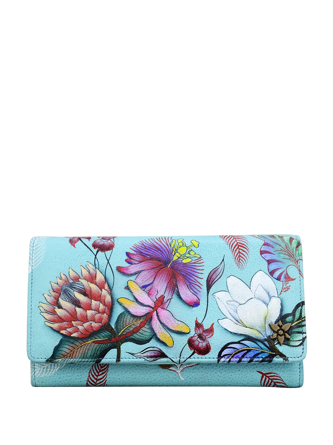 Anuschka Women Floral Printed Leather Envelope Wallet, Blue