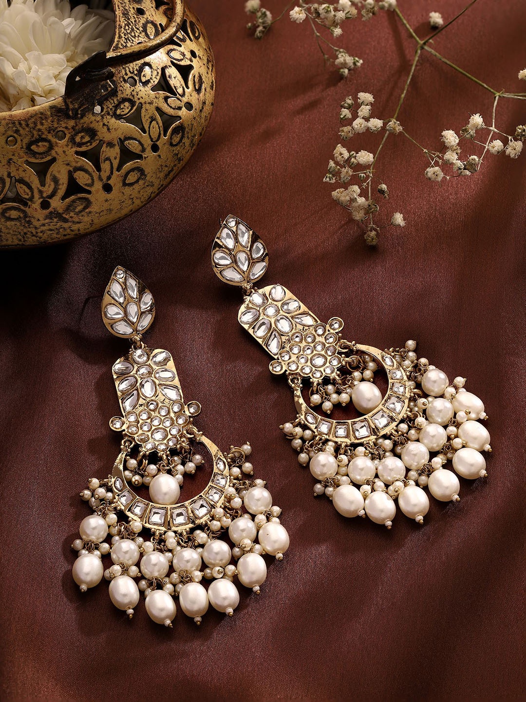 

Priyaasi Brass Gold-Plated Contemporary Drop Earrings