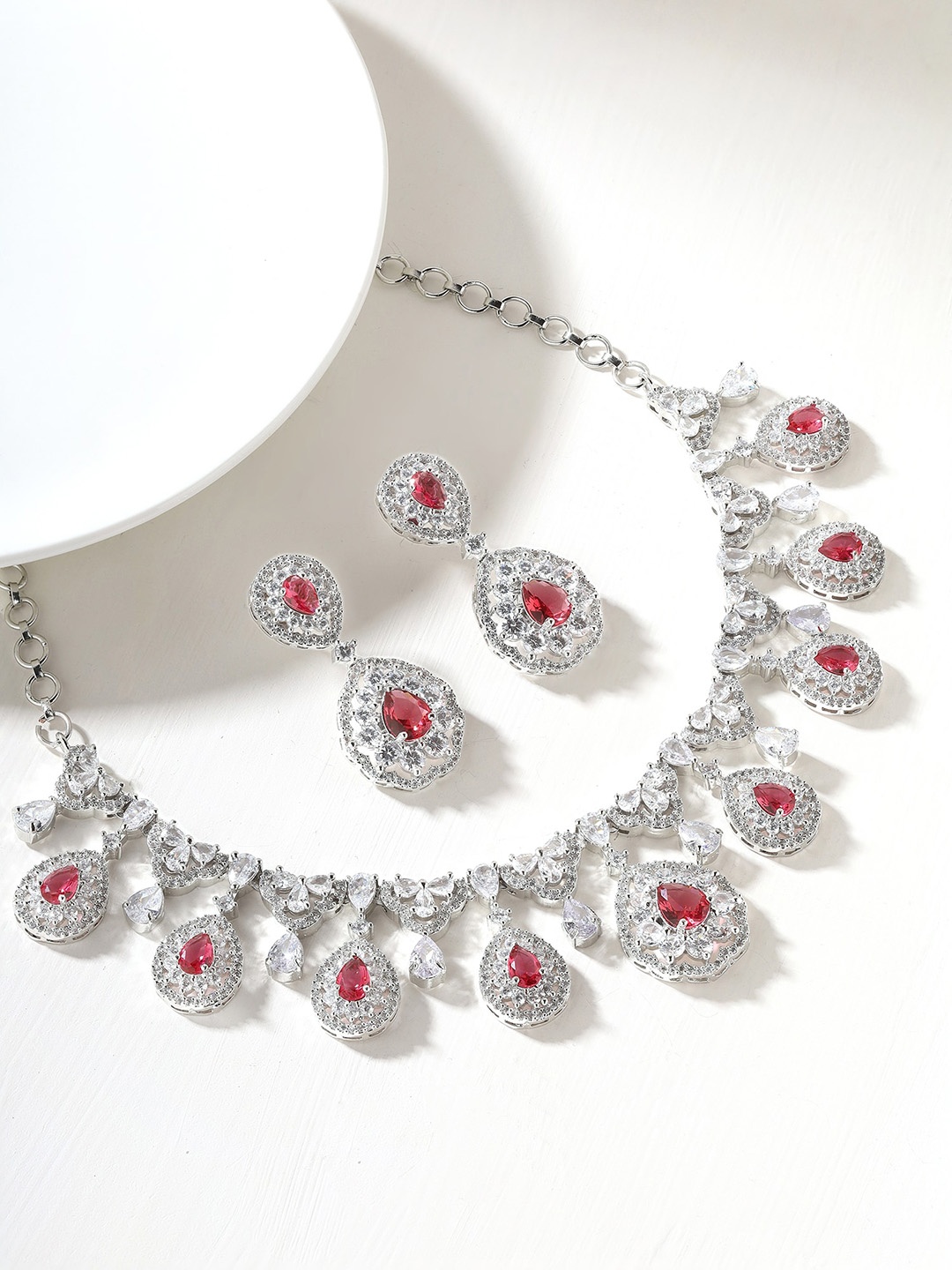

Priyaasi Silver Plated American Diamond Studded Jewellery Set