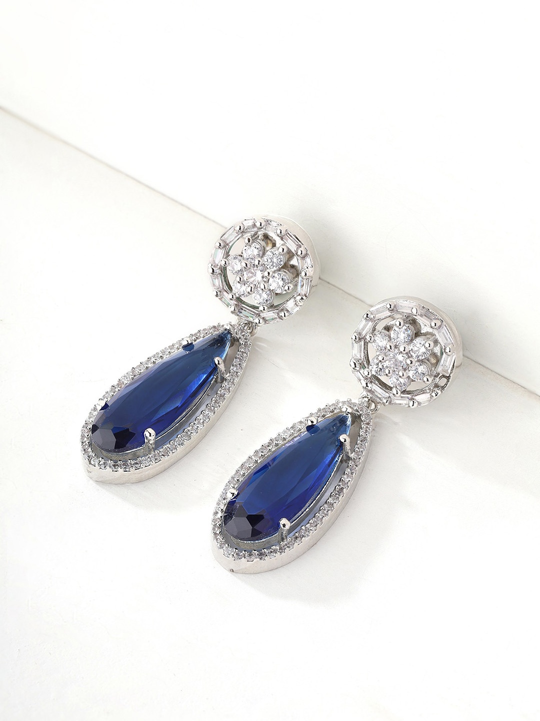 

Priyaasi Silver-Plated American Diamond Contemporary Drop Earrings