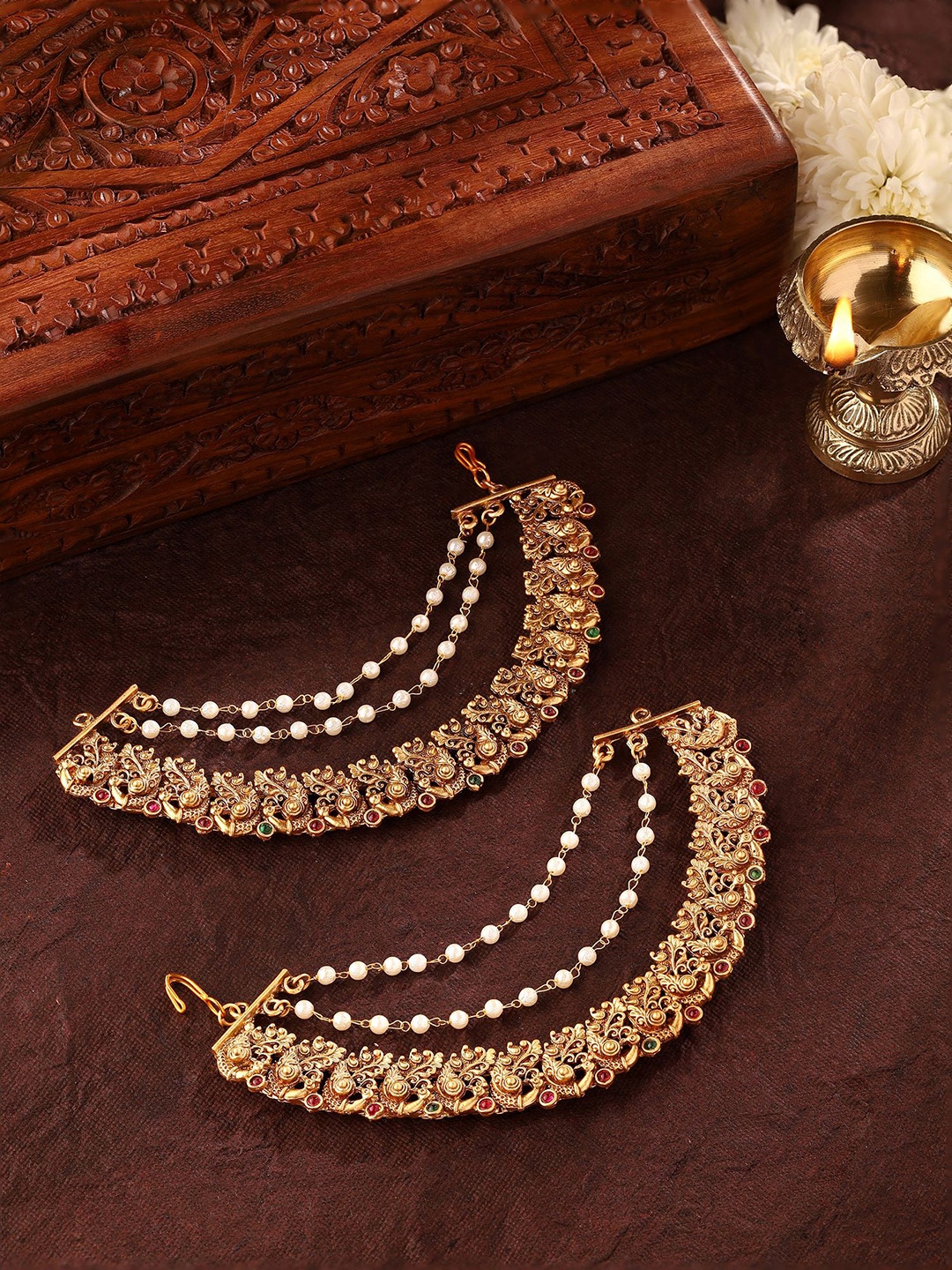 

Priyaasi Gold Plated Peacock Shaped Antique Ear Chain