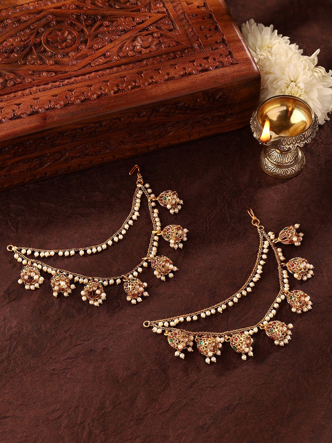 

Priyaasi Gold Plated Contemporary Jhumkas Ear Chain