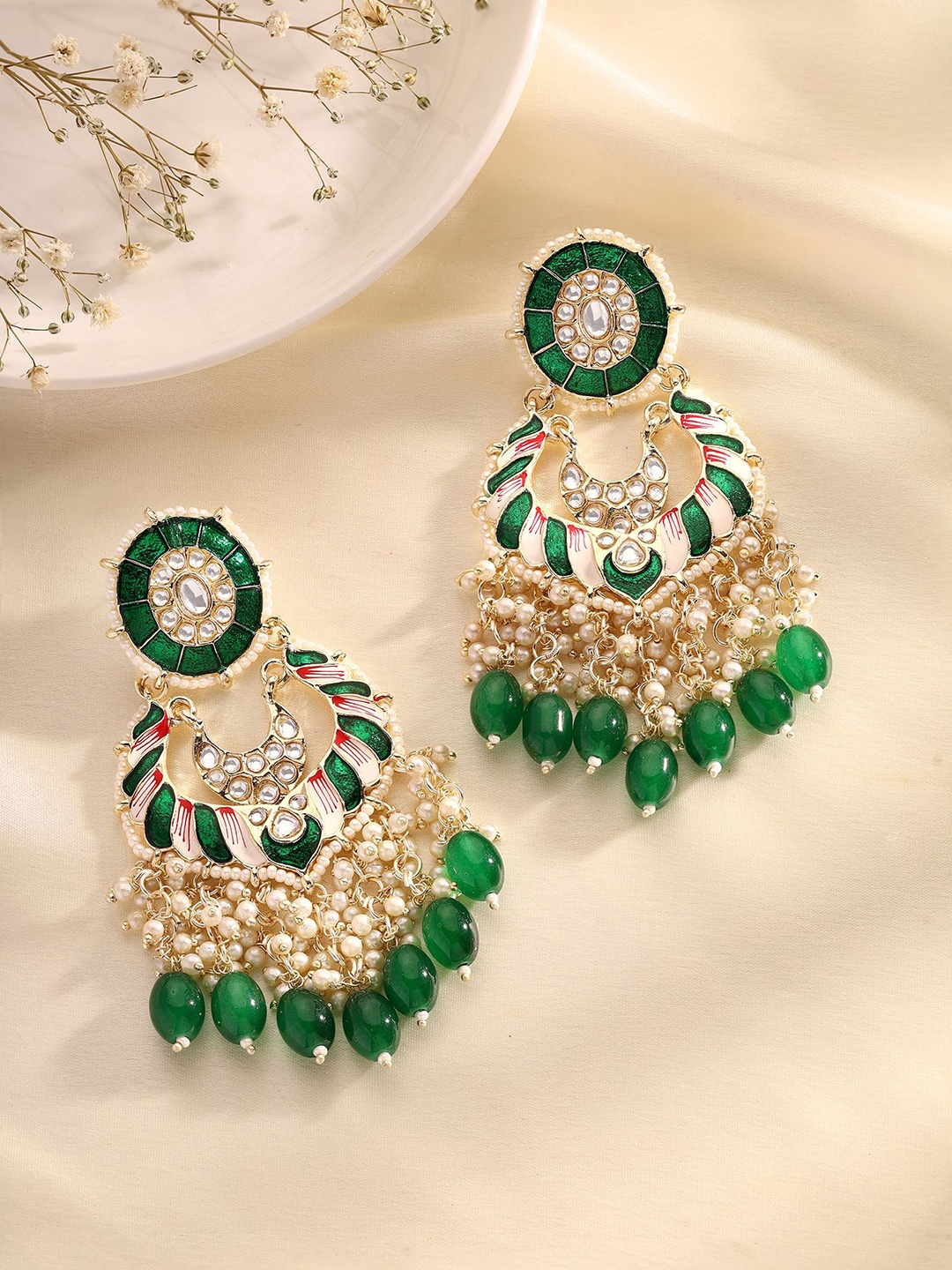 

Priyaasi Gold Plated Kundan Contemporary Chandbalis, Green