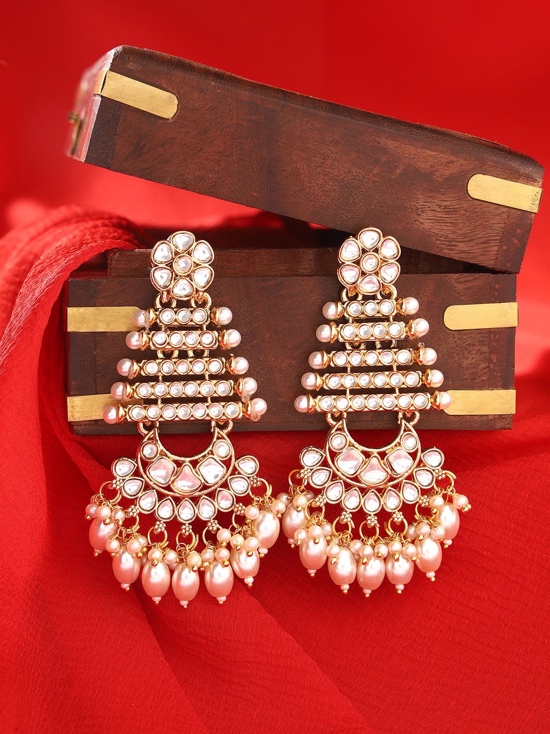 

Priyaasi Gold-Plated Triangular Kundan Drop Earrings