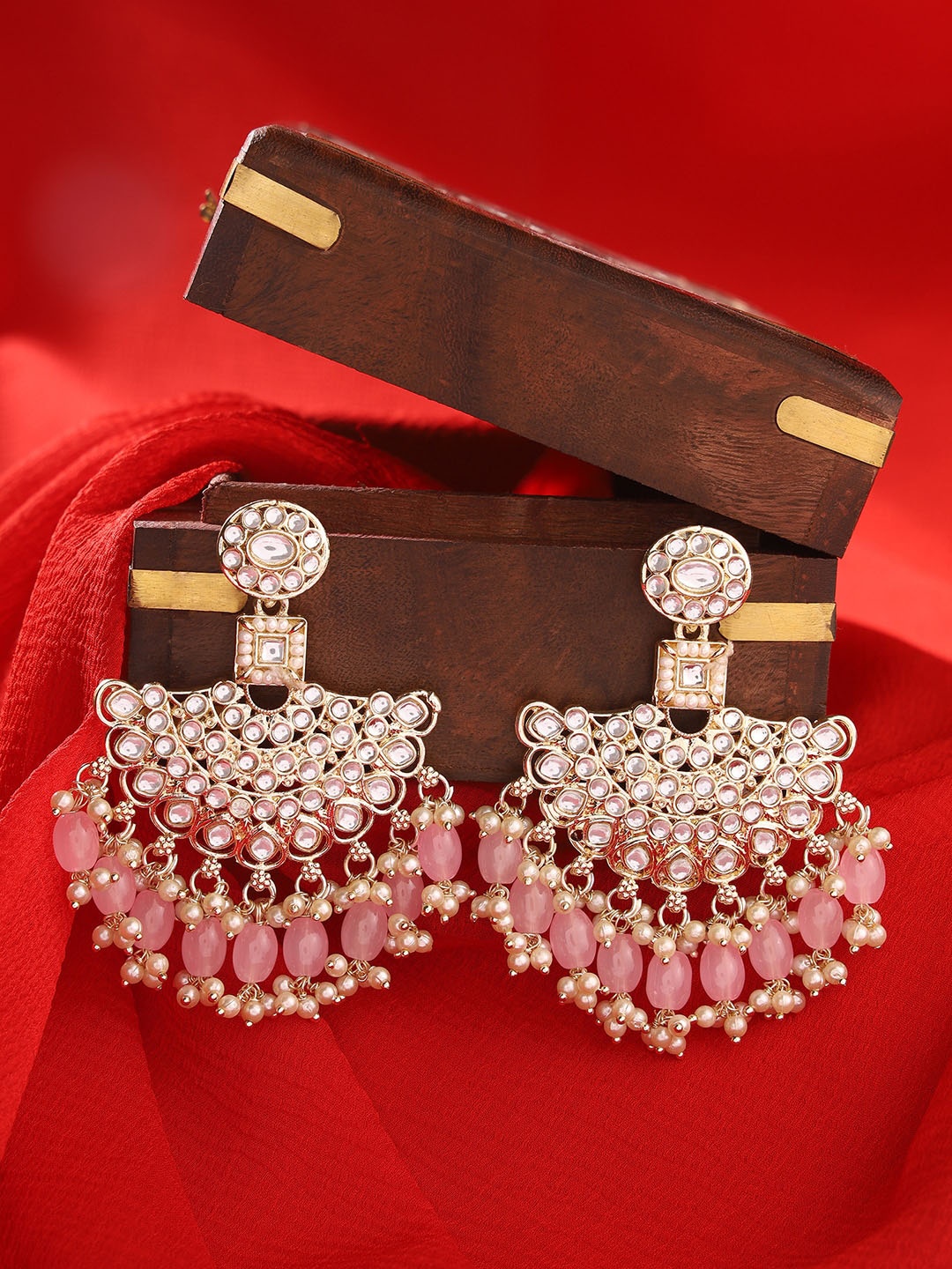 

Priyaasi Gold Plated Kundan Contemporary Chandbalis, Pink