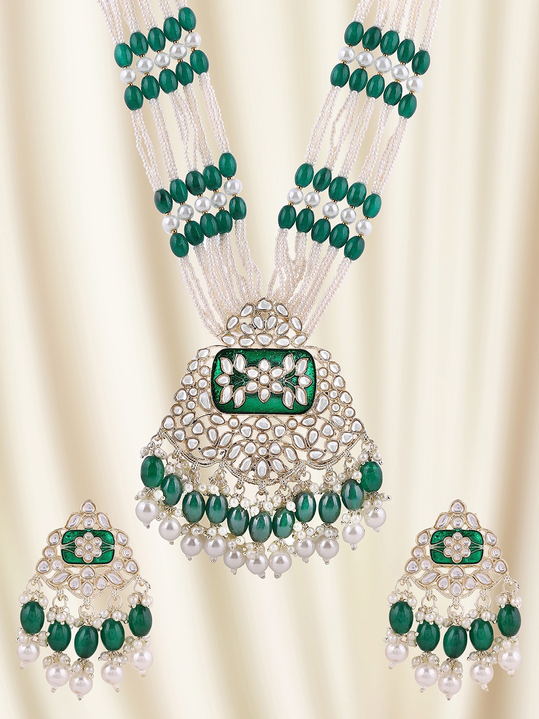 

Priyaasi Gold-Plated Kundan-Studded Jewellery Set, Green