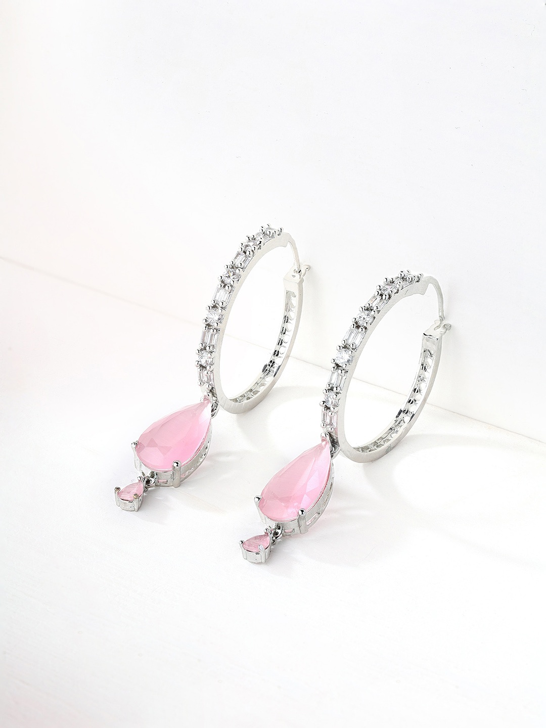 

Priyaasi Silver-Plated American Diamond Contemporary Drop Earrings
