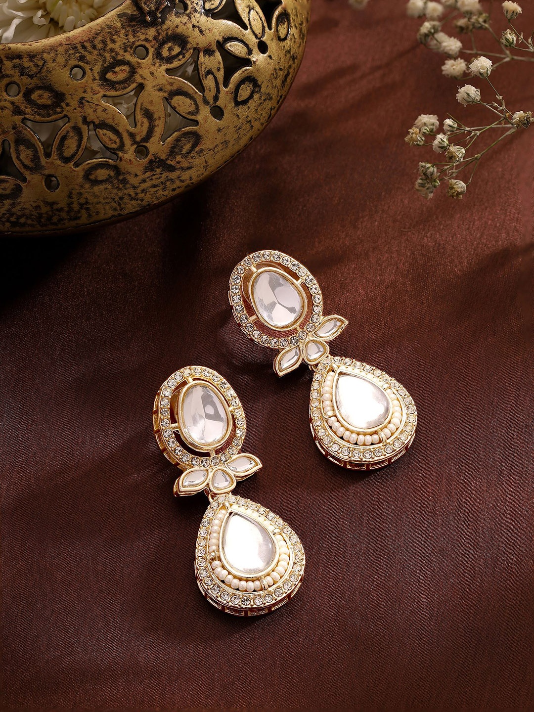 

Priyaasi Brass Gold-Plated Contemporary Drop Earrings