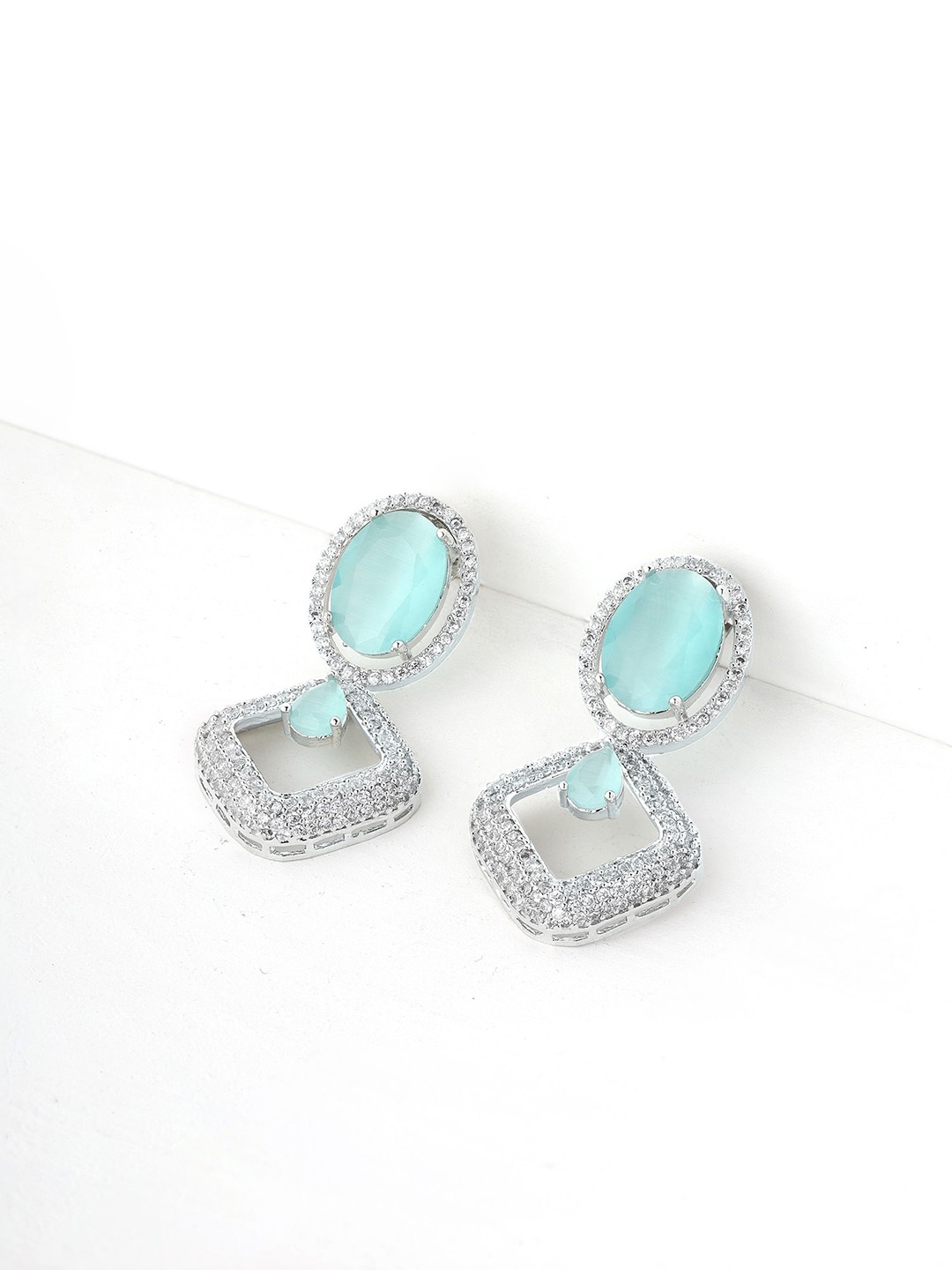 

Priyaasi Silver Plated American Diamond Contemporary Drop Earrings, Blue