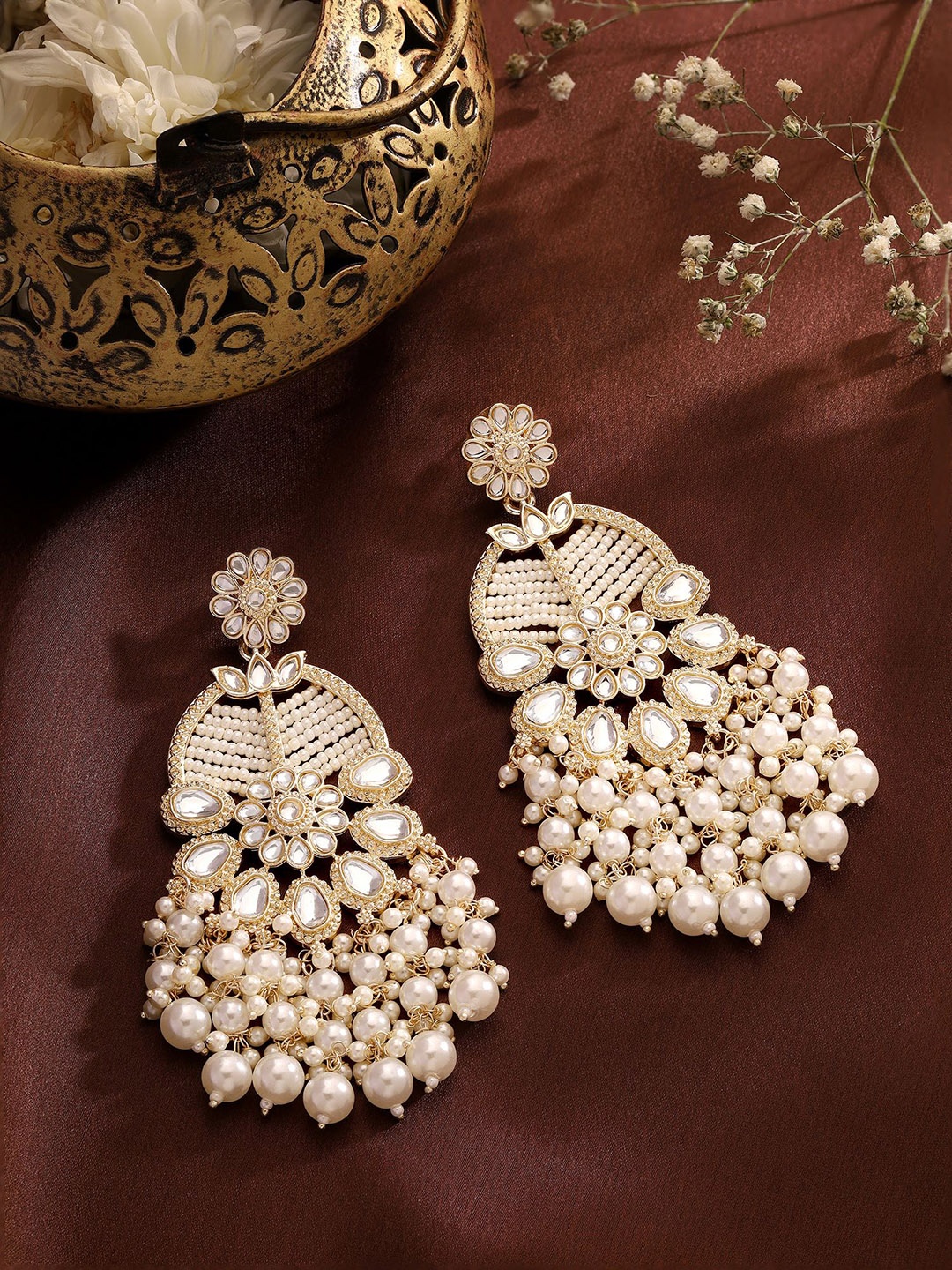 

Priyaasi Brass Gold-Plated Contemporary Drop Earrings