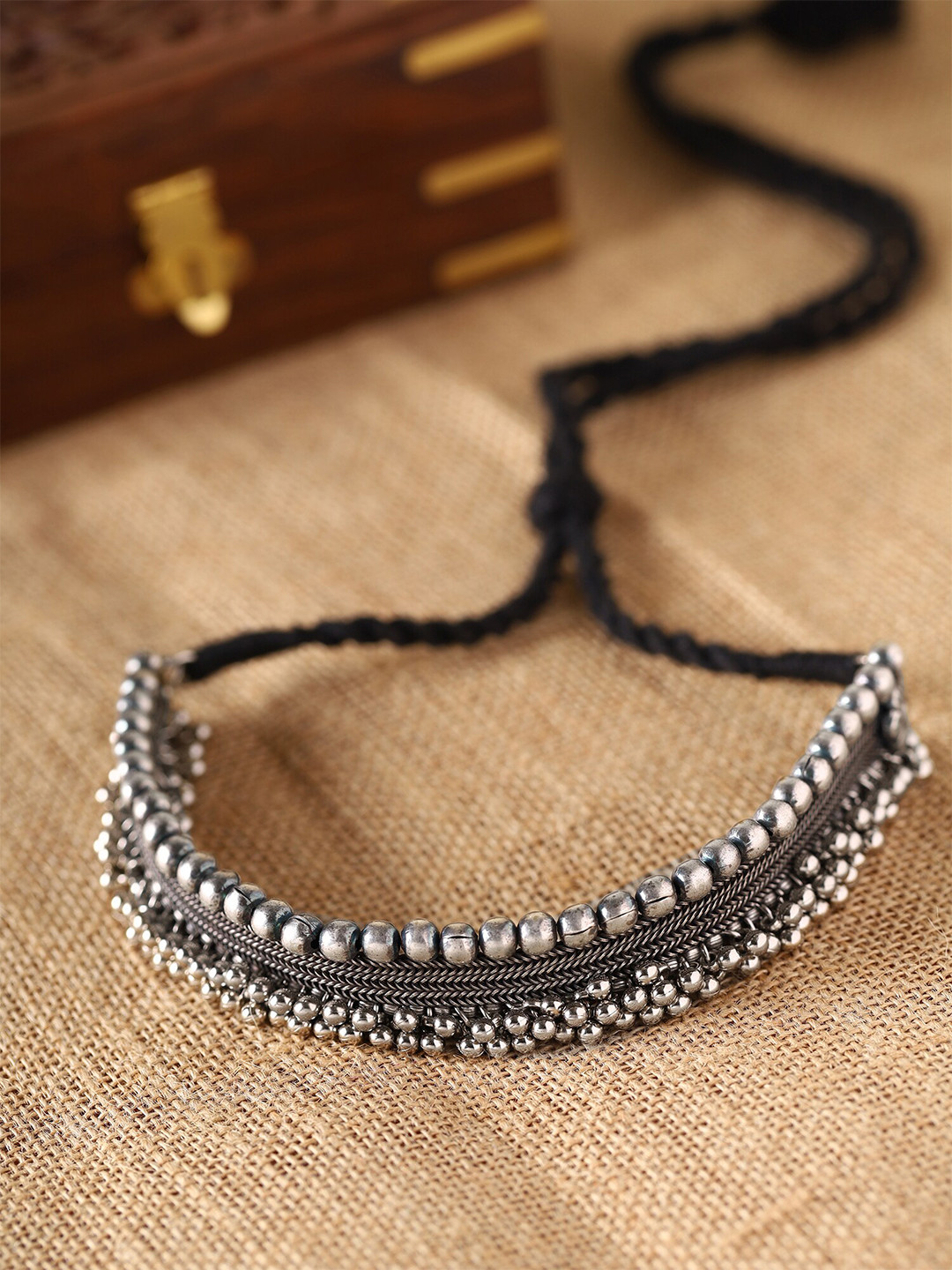 

Priyaasi Silver-Plated Oxidised Choker Necklace