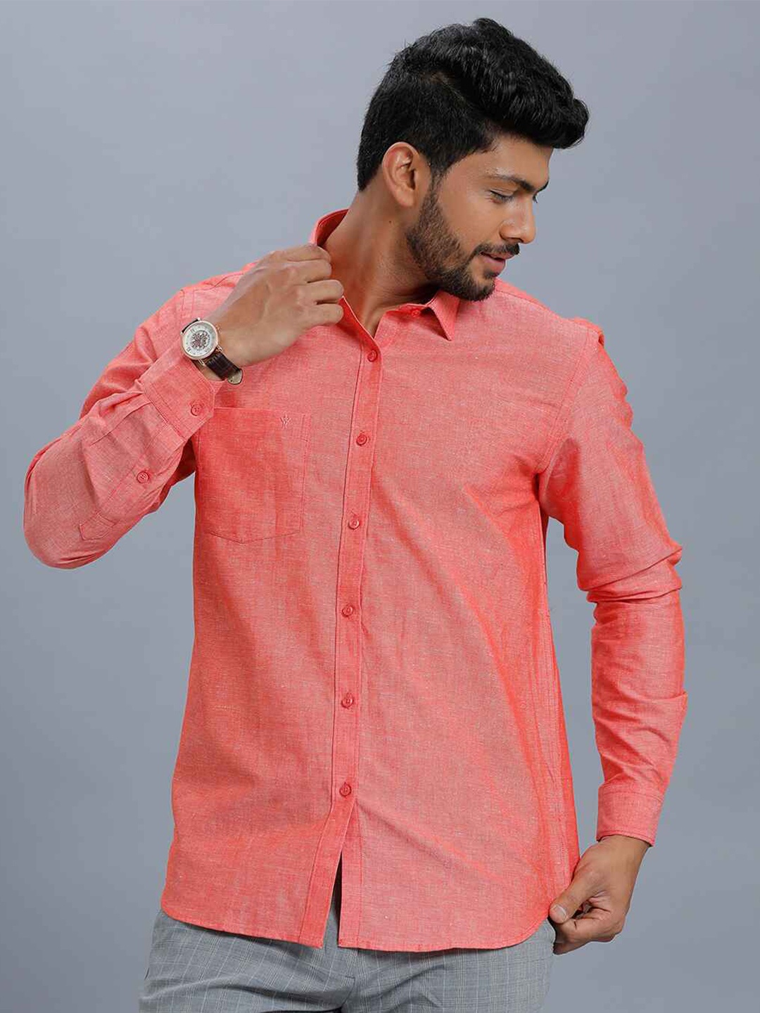 

Ramraj Solid Pure Cotton Casual Shirt, Orange