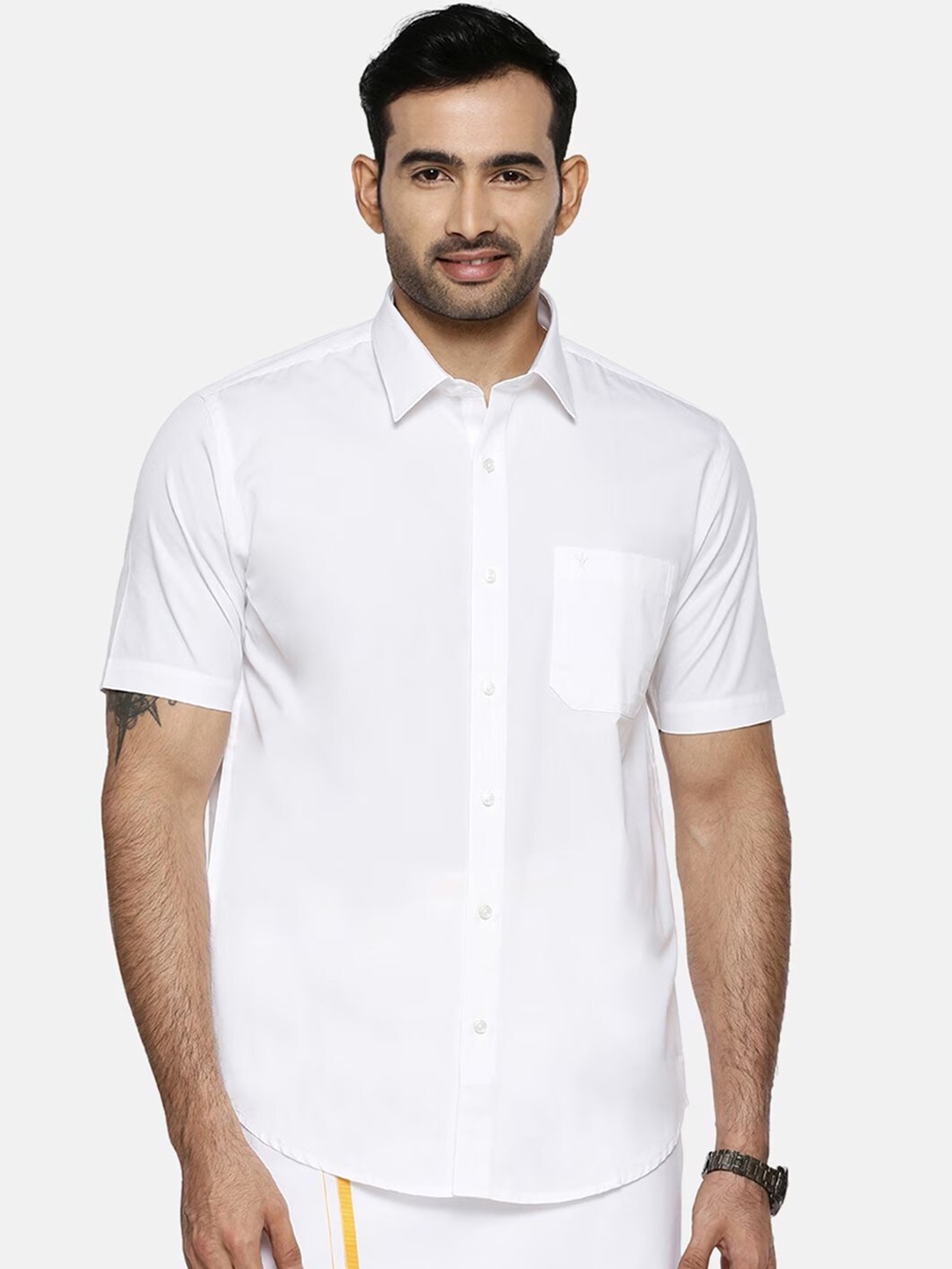 

Ramraj Short Sleeves Pure Cotton Ethnic Shirt, White