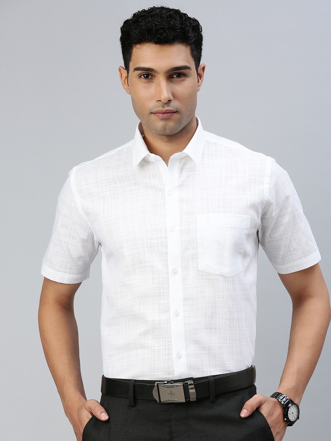 

Ramraj Self Design Pure Cotton Ethnic Shirt, White