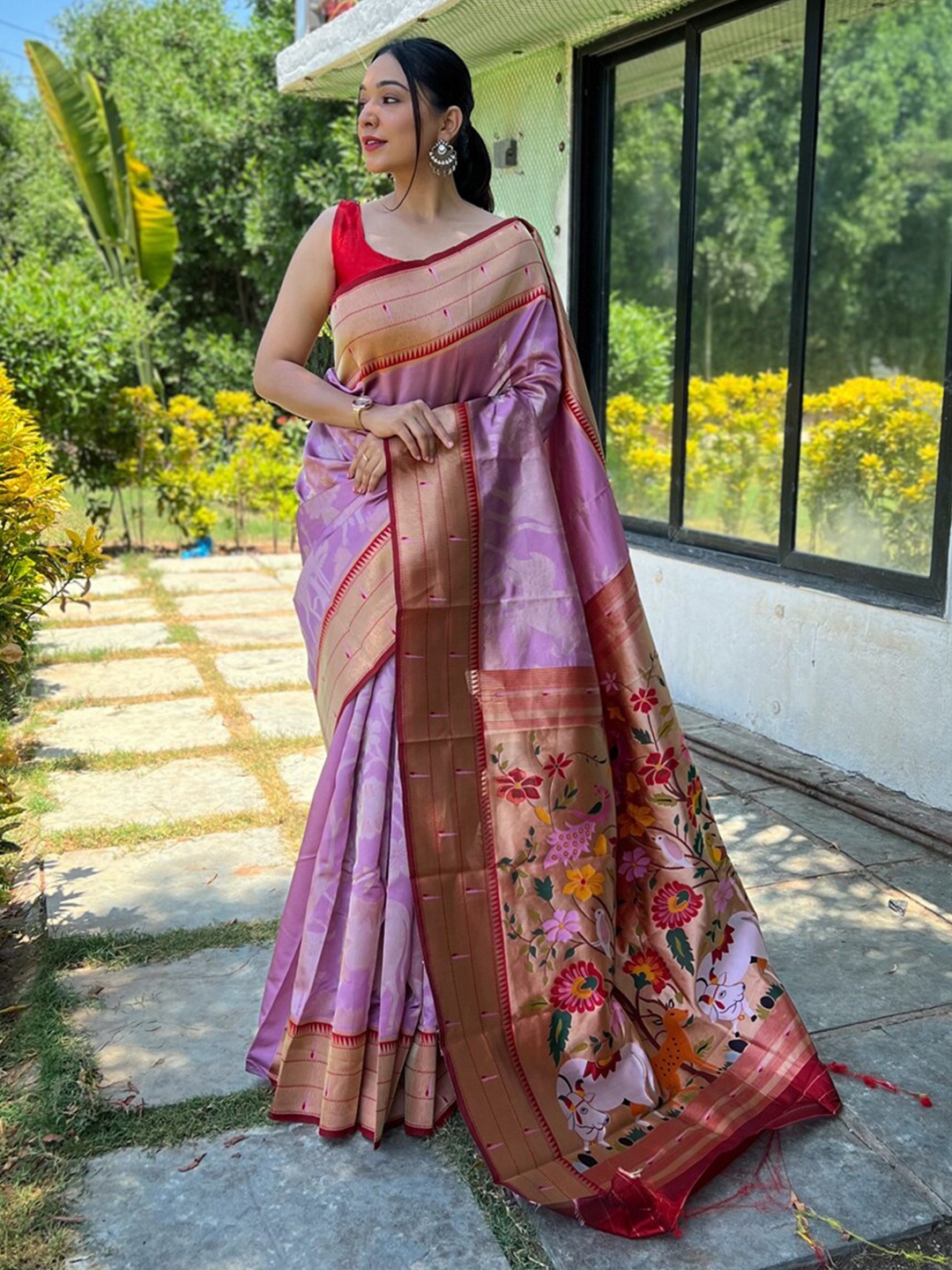 

SGF11 Floral Zari Art Silk Heavy Work Kanjeevaram Saree, Purple