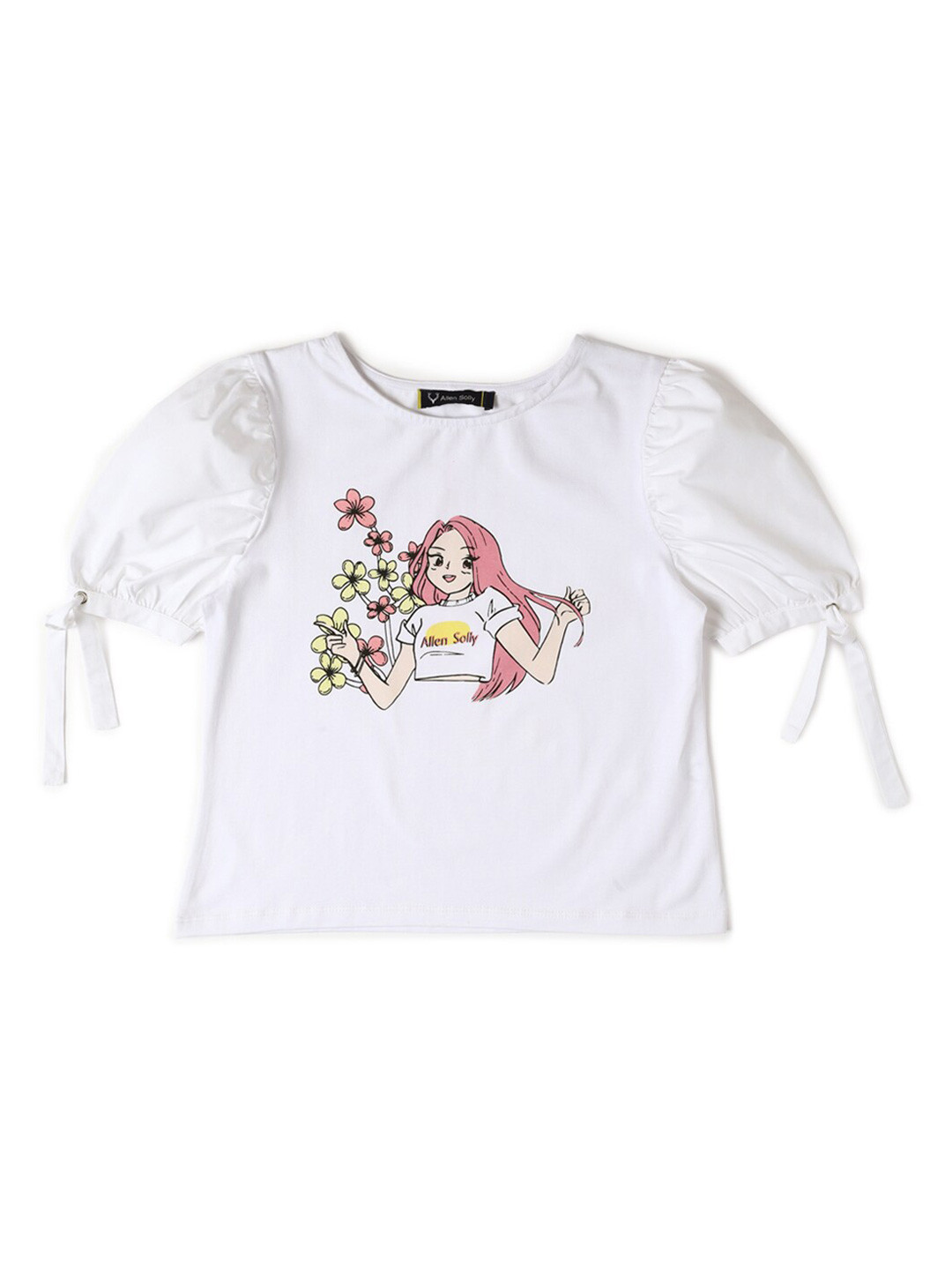 

Allen Solly Junior Girls Graphic Printed Puff Sleeve Cotton Regular Top, White