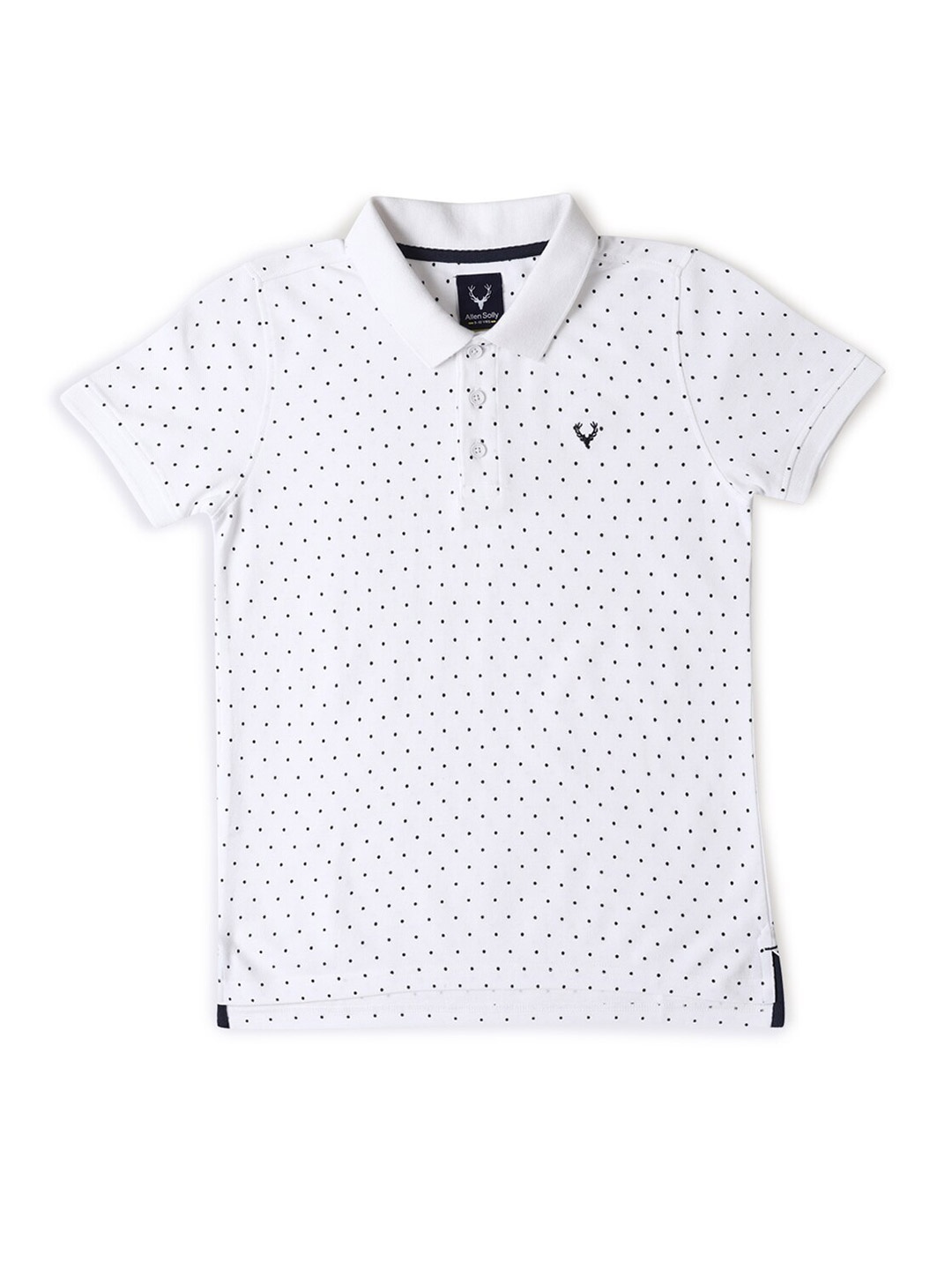 

Allen Solly Junior Boys Polka Dot Printed Polo Collar Short Sleeves Cotton T-shirt, White