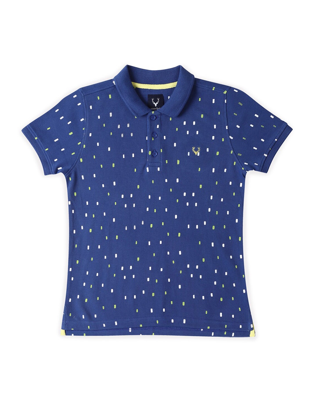 

Allen Solly Junior Boys Polka Dot Printed Polo Collar Short Sleeves Cotton T-shirt, Blue