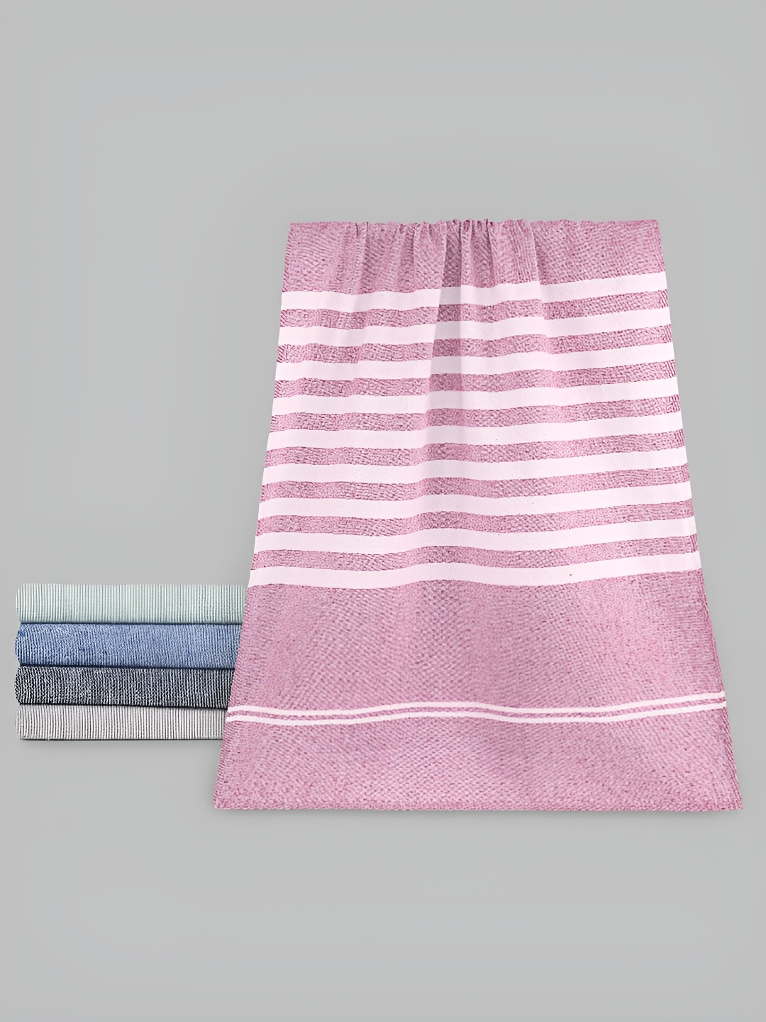 

Aura Pink & Blue 5 Pieces Striped Cotton 210 GSM Towel Set