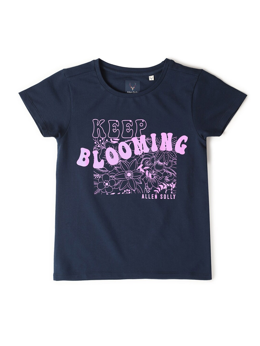Allen Solly Junior Girls Typography Printed Applique T-shirt, Navy blue
