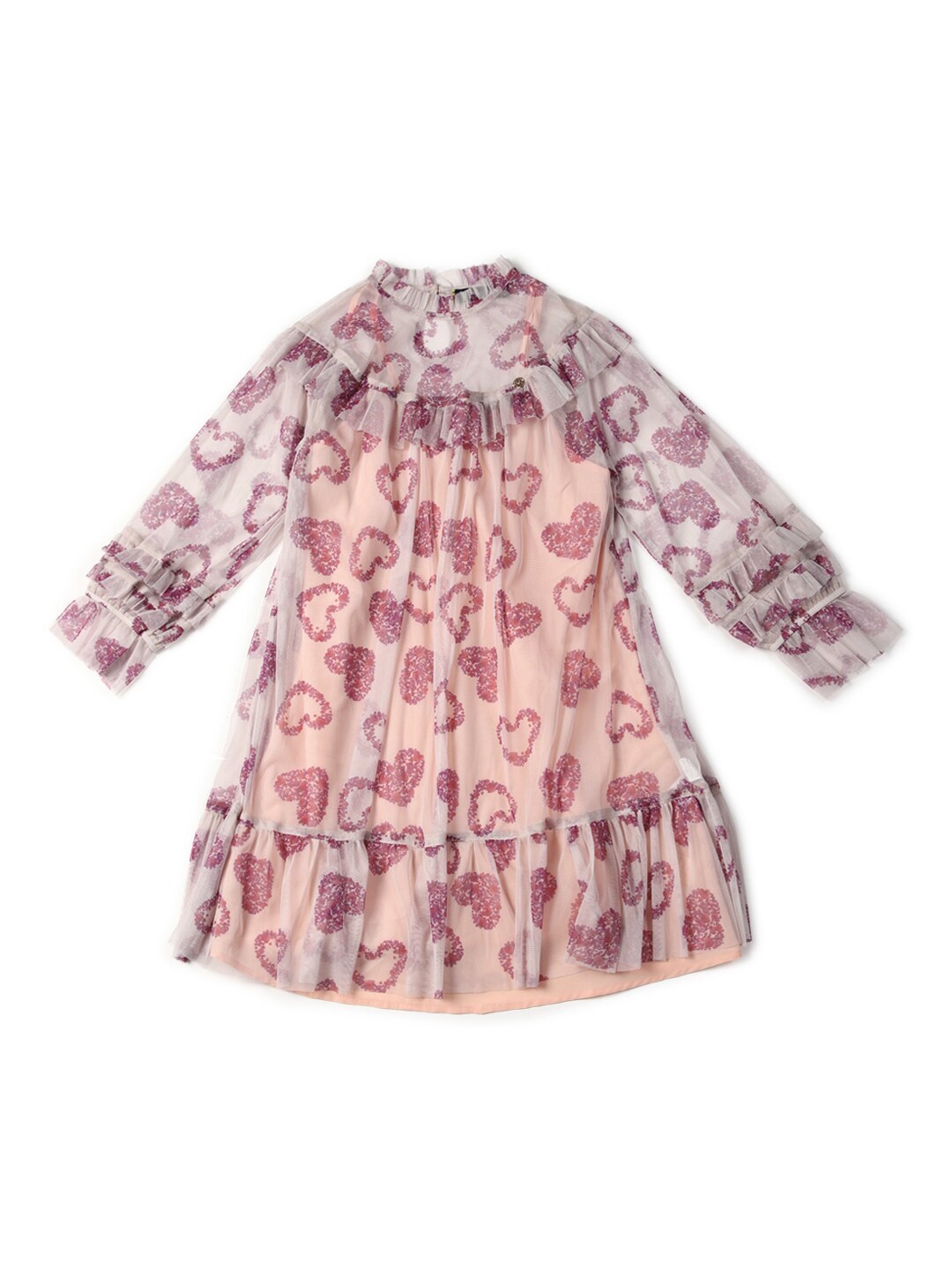 

Allen Solly Junior Girls Geometric Printed High Neck Cuffed Sleeves Cotton A-Line Dress, Grey