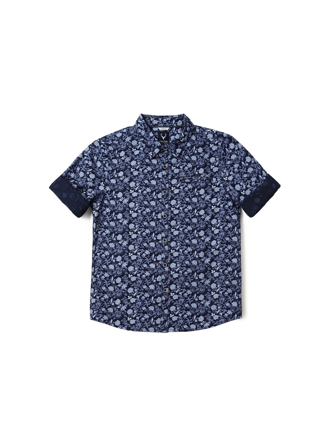 Allen Solly Junior Boys Slim Fit Floral Opaque Printed Casual Shirt, Navy blue