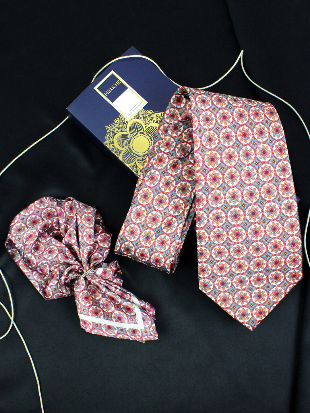

Peluche Crimson Petal Men Printed Tie & Pocket Square Accessories Gift Set, Pink